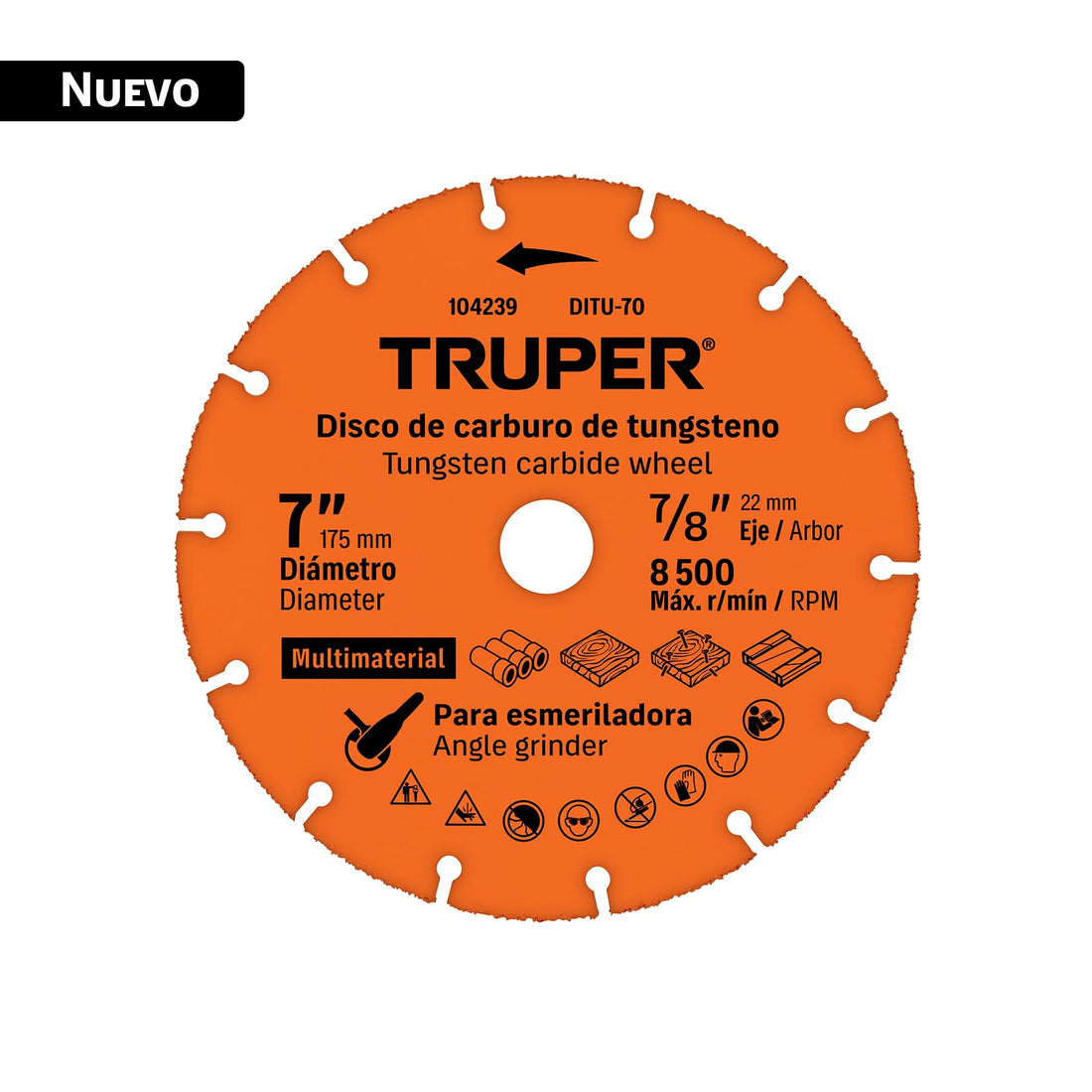 Disco 7" multimaterial de carburo de tungsteno, TRUPER