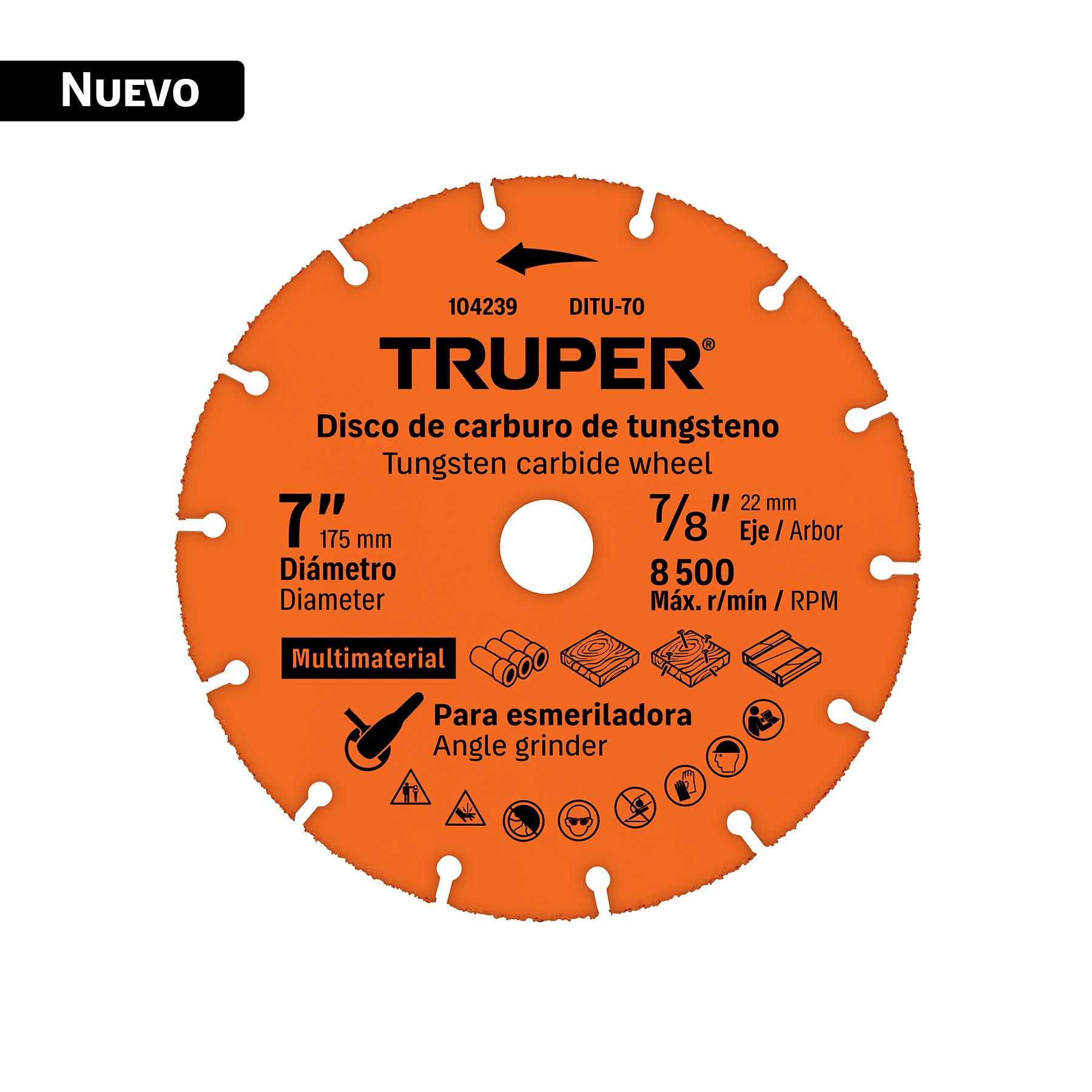Disco 7" multimaterial de carburo de tungsteno, TRUPER