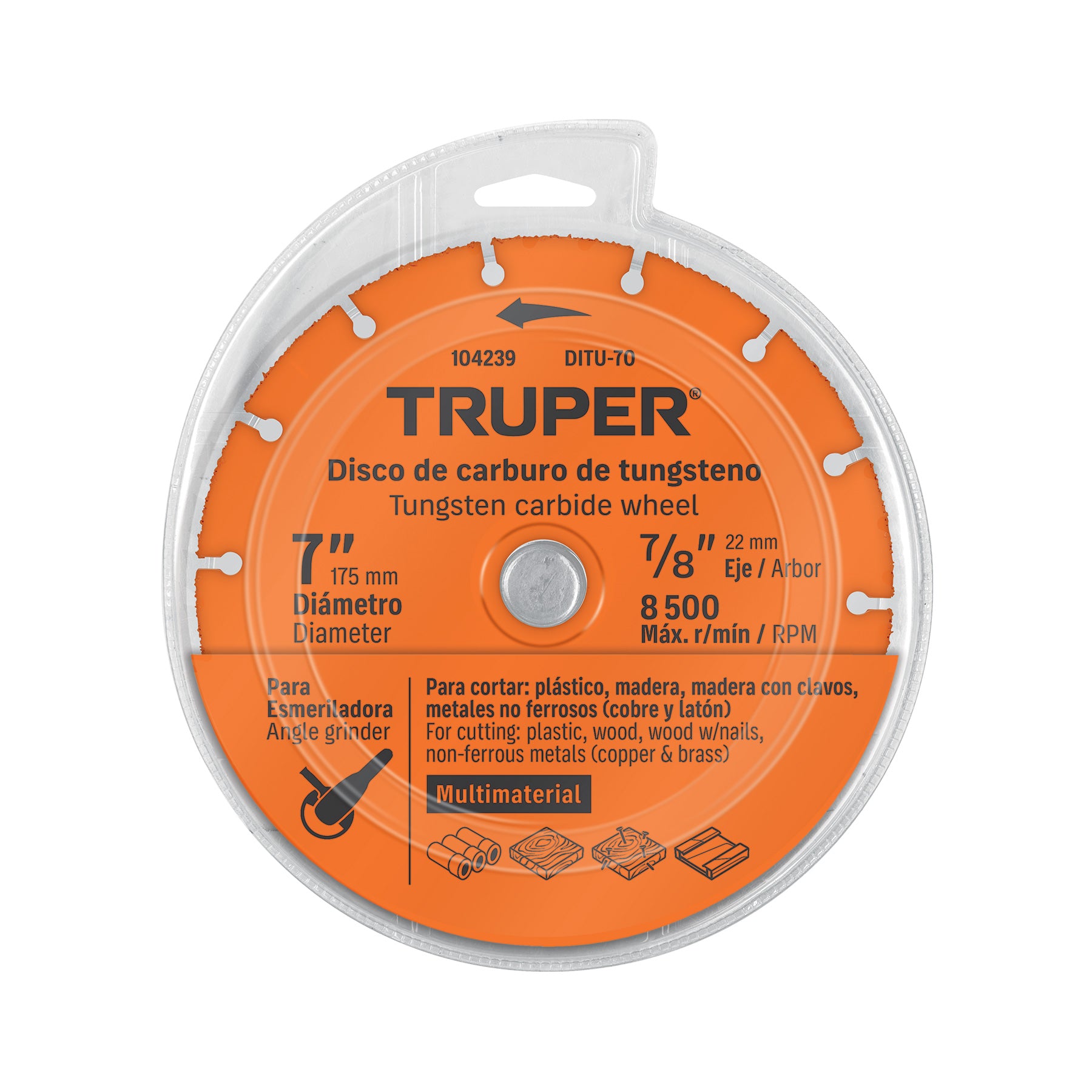 Disco 7" multimaterial de carburo de tungsteno, TRUPER