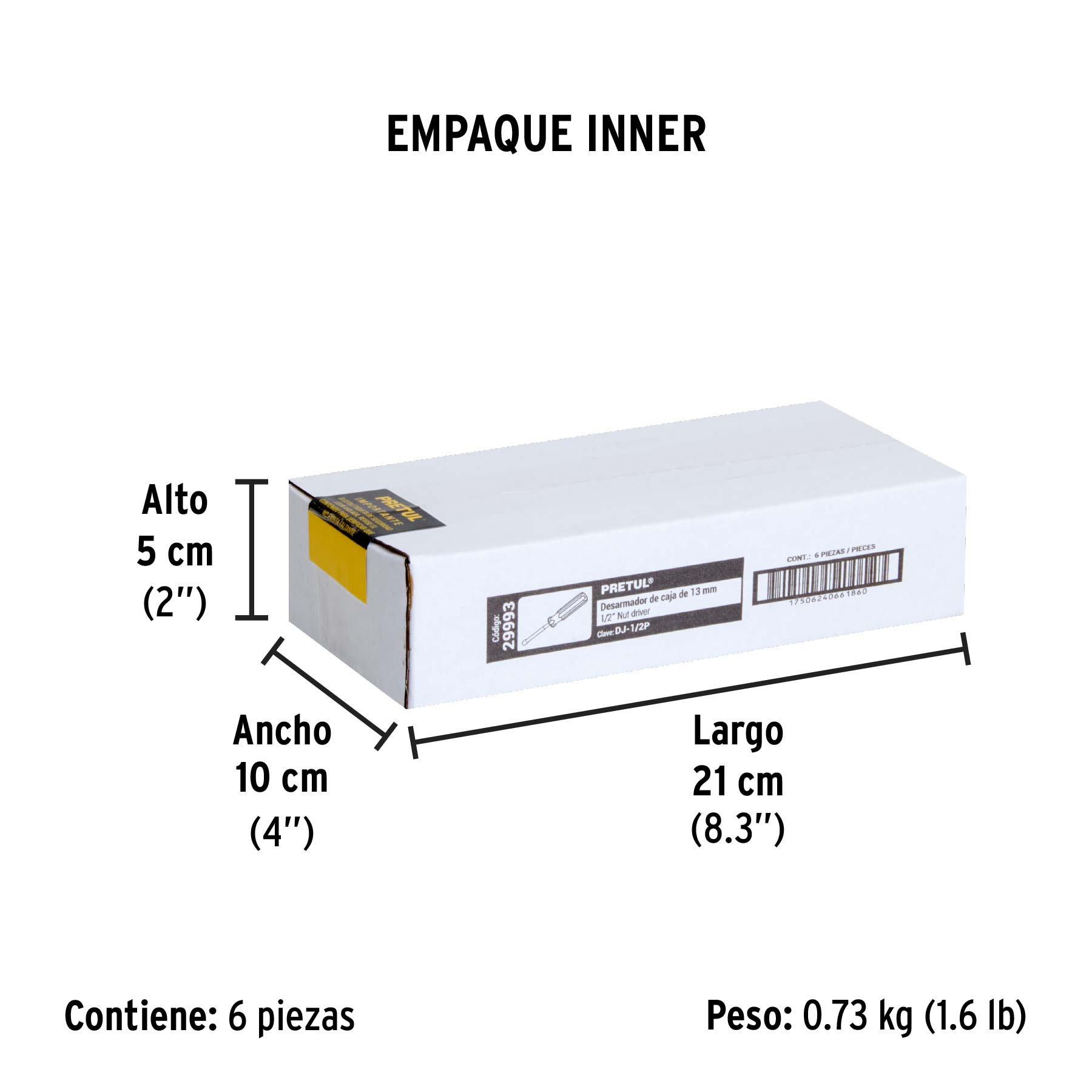Desarmador de caja 1/2" mango de PVC, PRETUL - Empaque