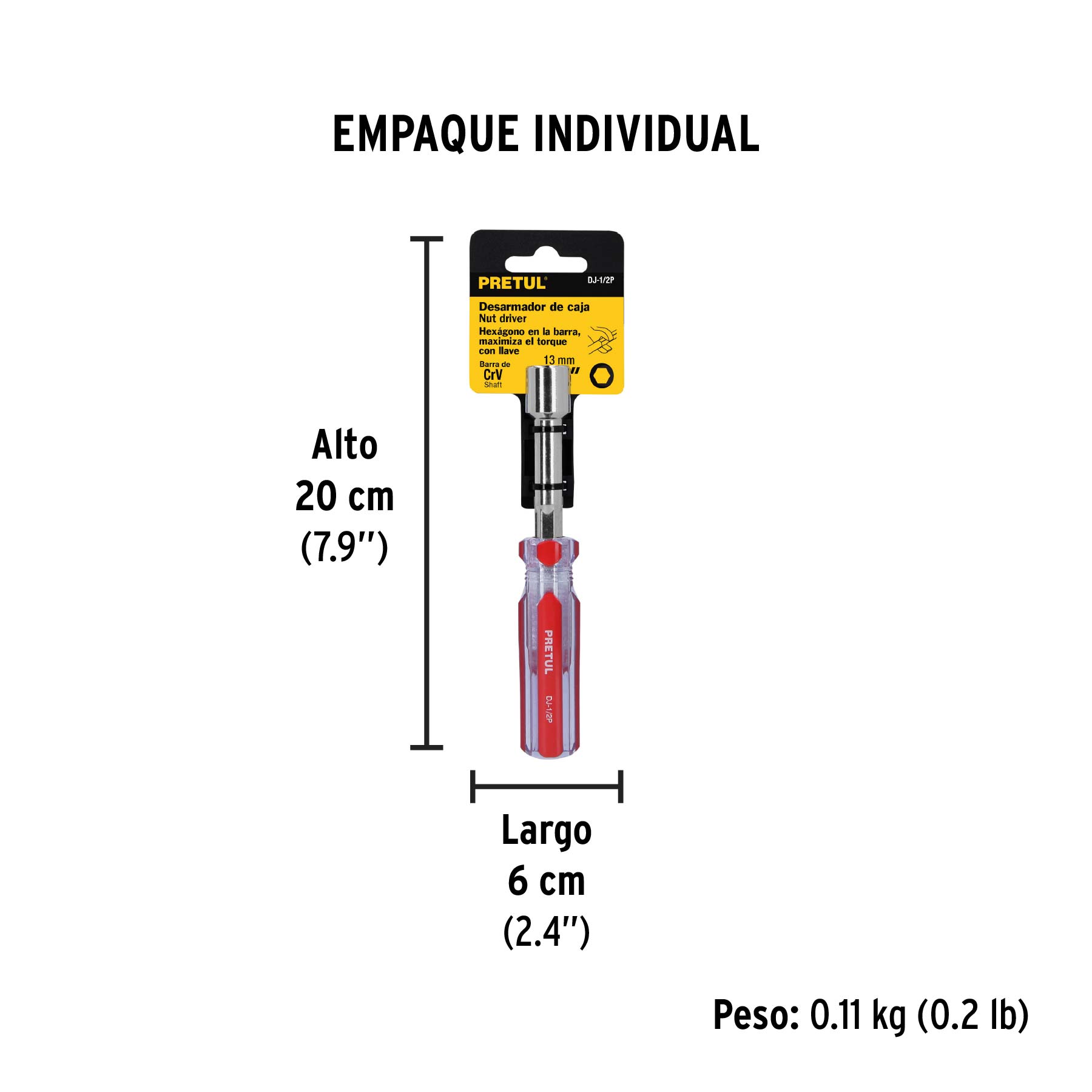 Desarmador de caja 1/2" mango de PVC, PRETUL - Empaque