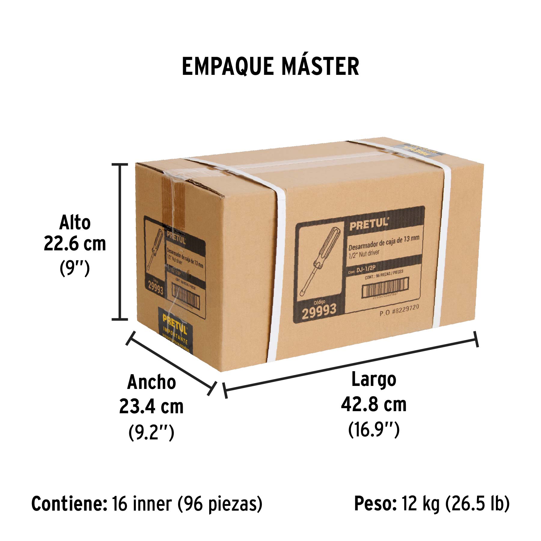 Desarmador de caja 1/2" mango de PVC, PRETUL - Empaque