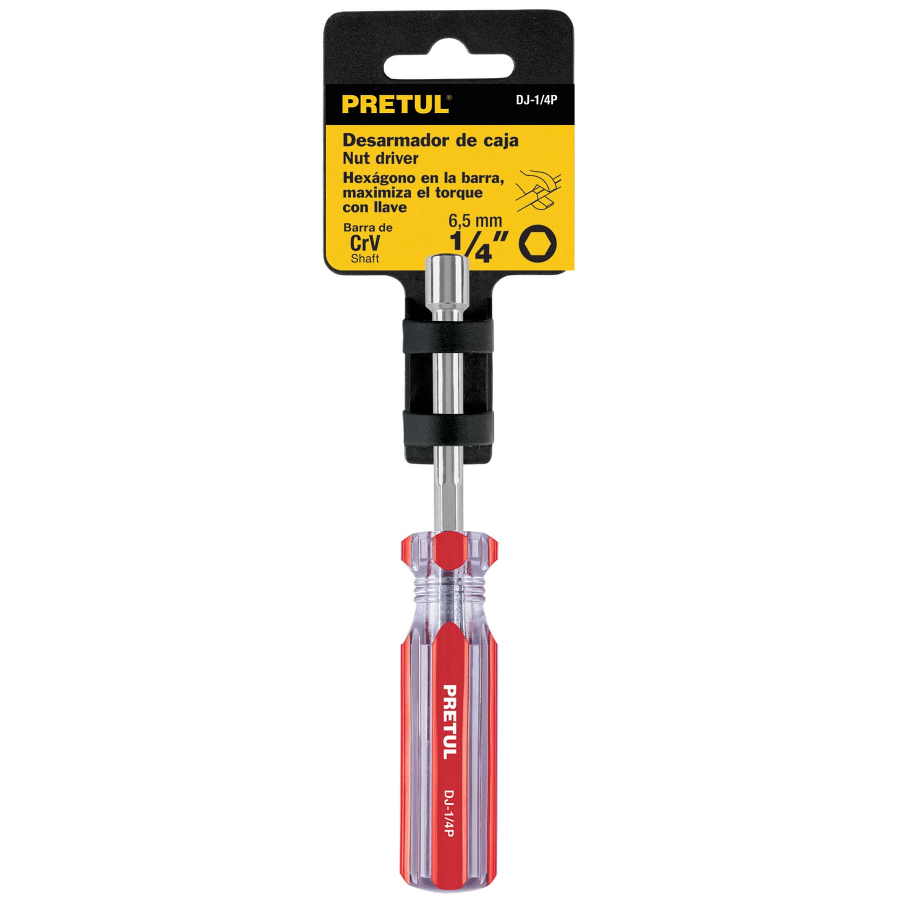 Desarmador de caja 1/4" mango de PVC, PRETUL