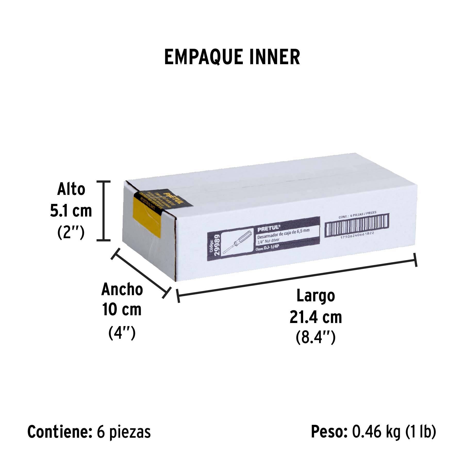 Desarmador de caja 1/4" mango de PVC, PRETUL - Empaque
