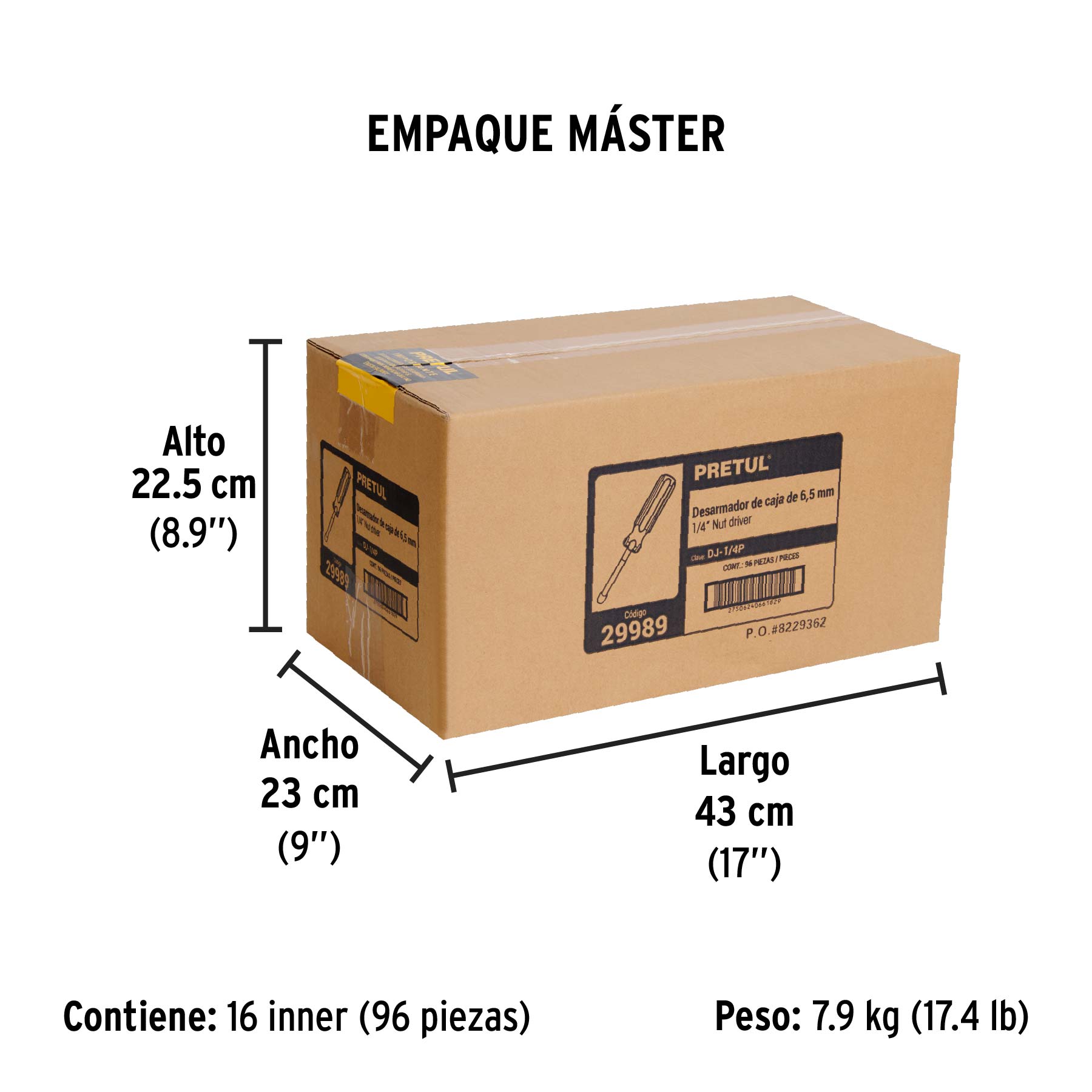 Desarmador de caja 1/4" mango de PVC, PRETUL - Empaque