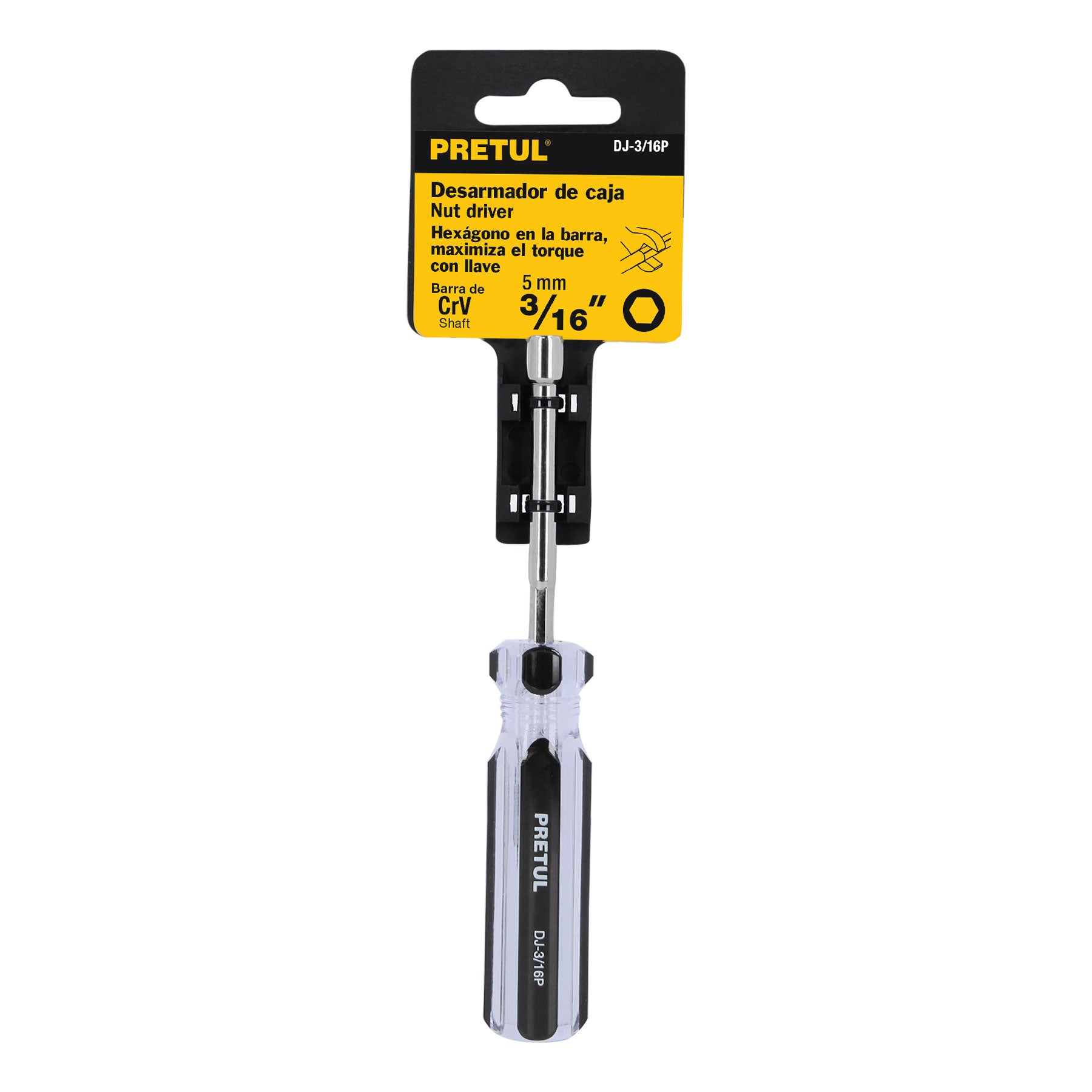 Desarmador de caja 3/16" mango de PVC, PRETUL