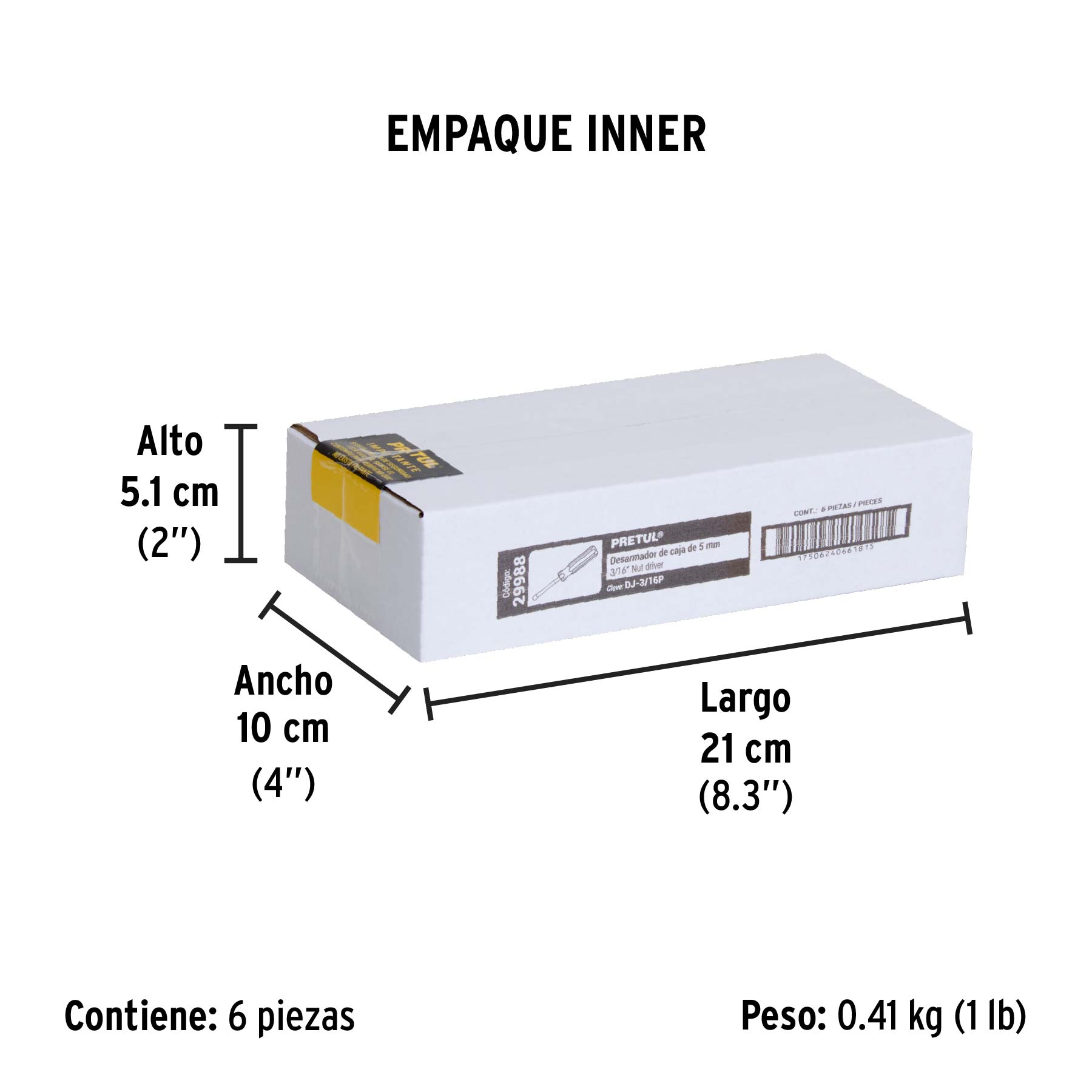 Desarmador de caja 3/16" mango de PVC, PRETUL - Empaque