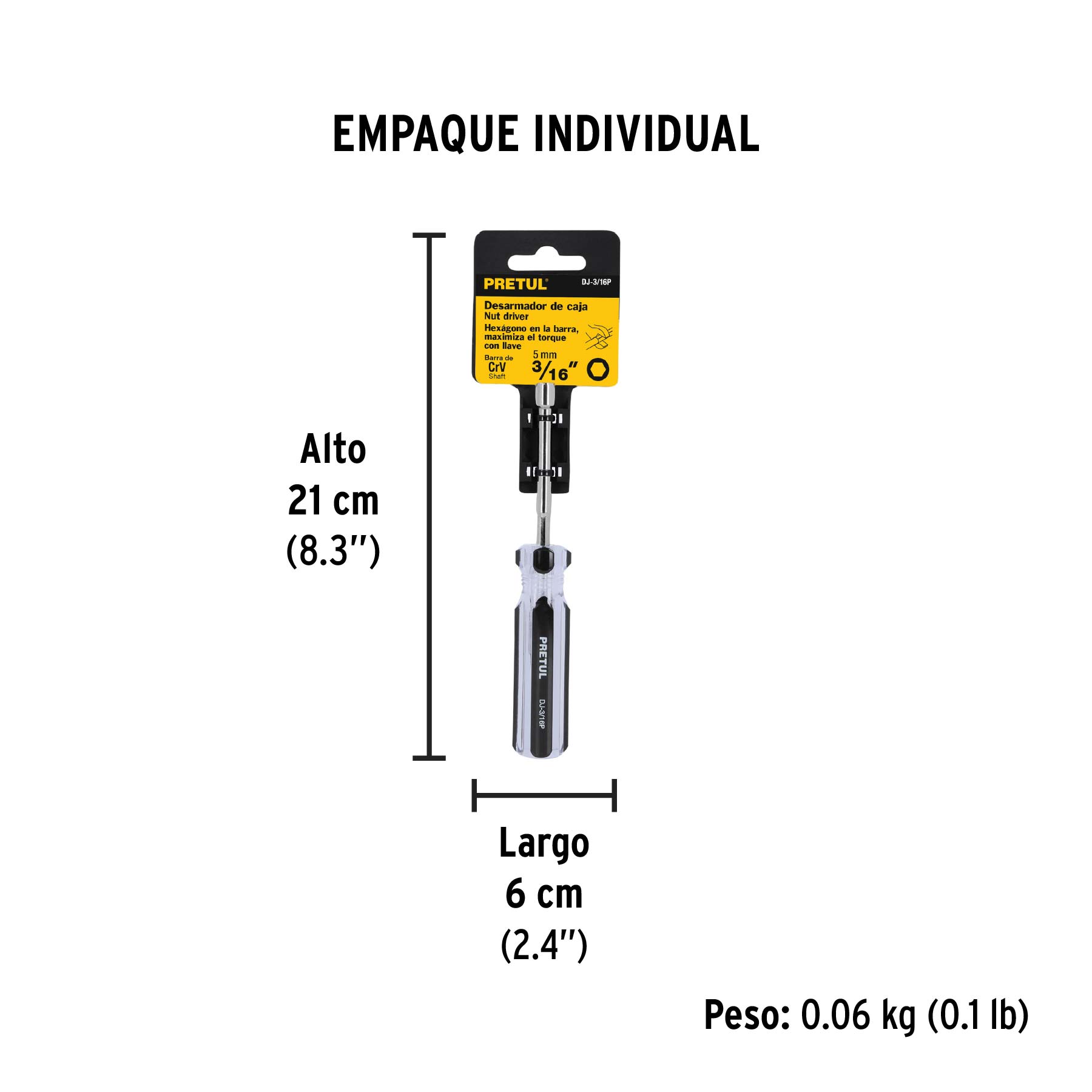Desarmador de caja 3/16" mango de PVC, PRETUL - Empaque
