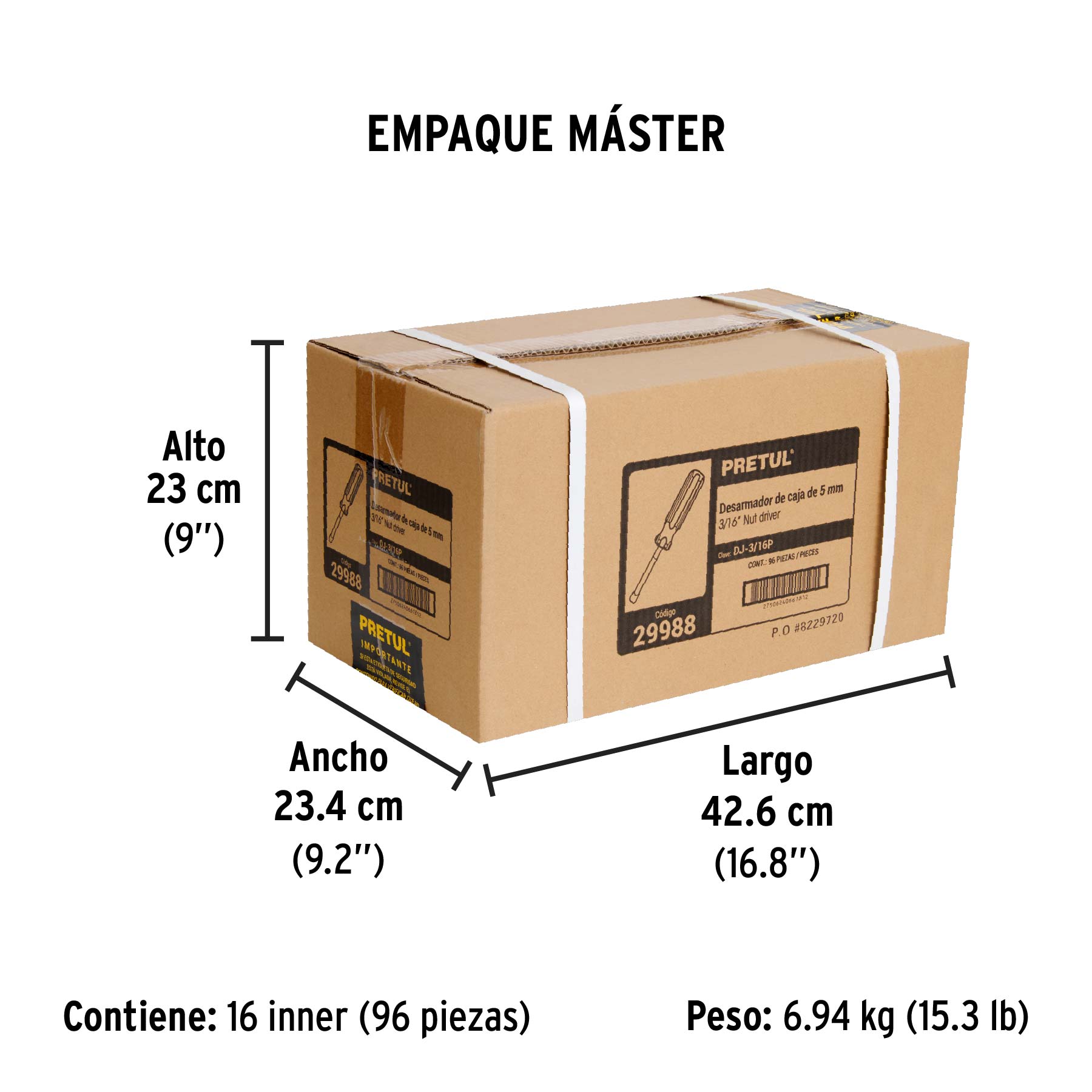 Desarmador de caja 3/16" mango de PVC, PRETUL - Empaque