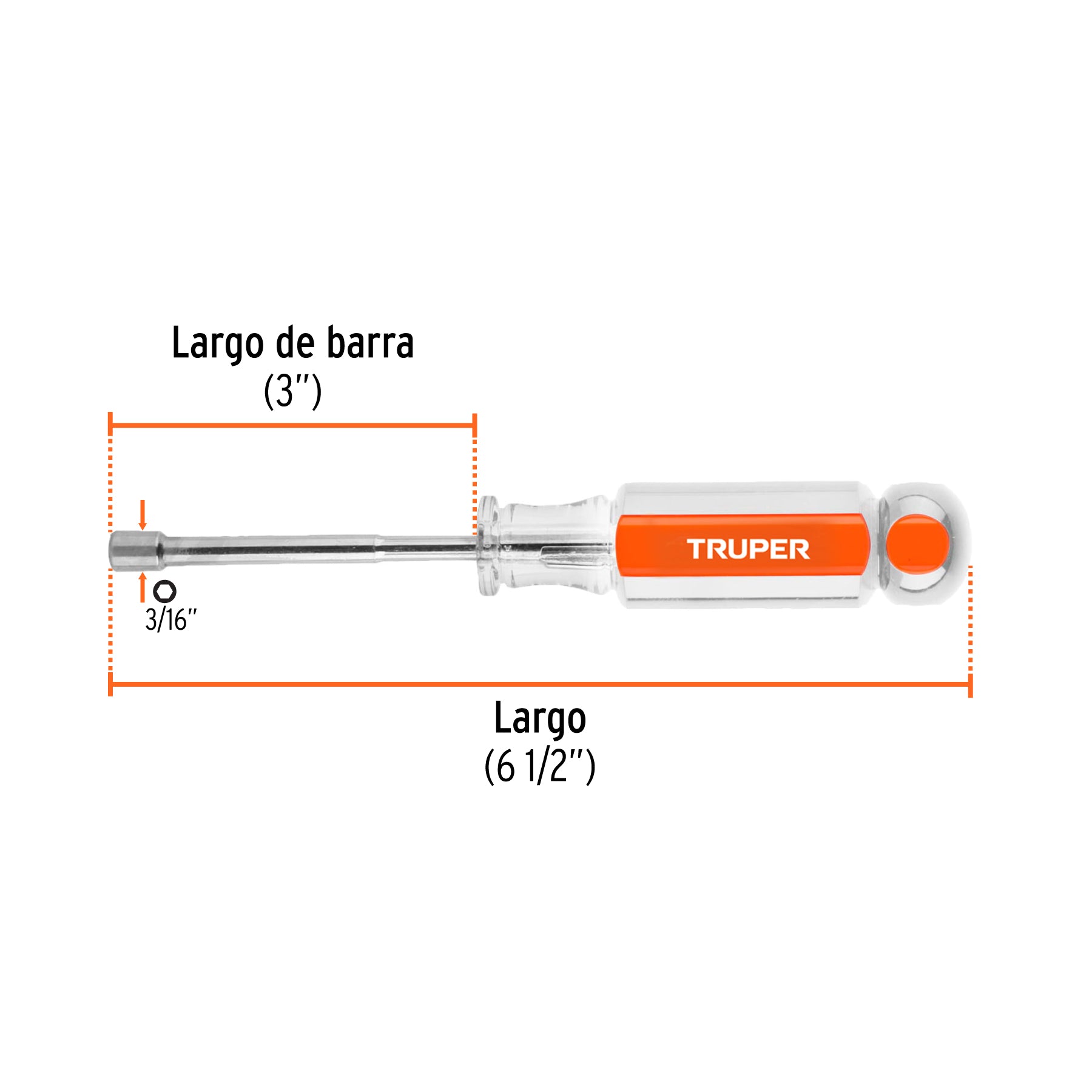 Desarmador de caja 3/16" mango de acetato, TRUPER