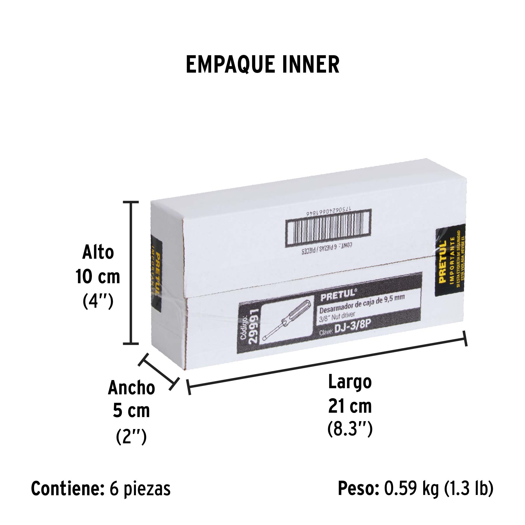 Desarmador de caja 3/8" mango de PVC, PRETUL - Empaque