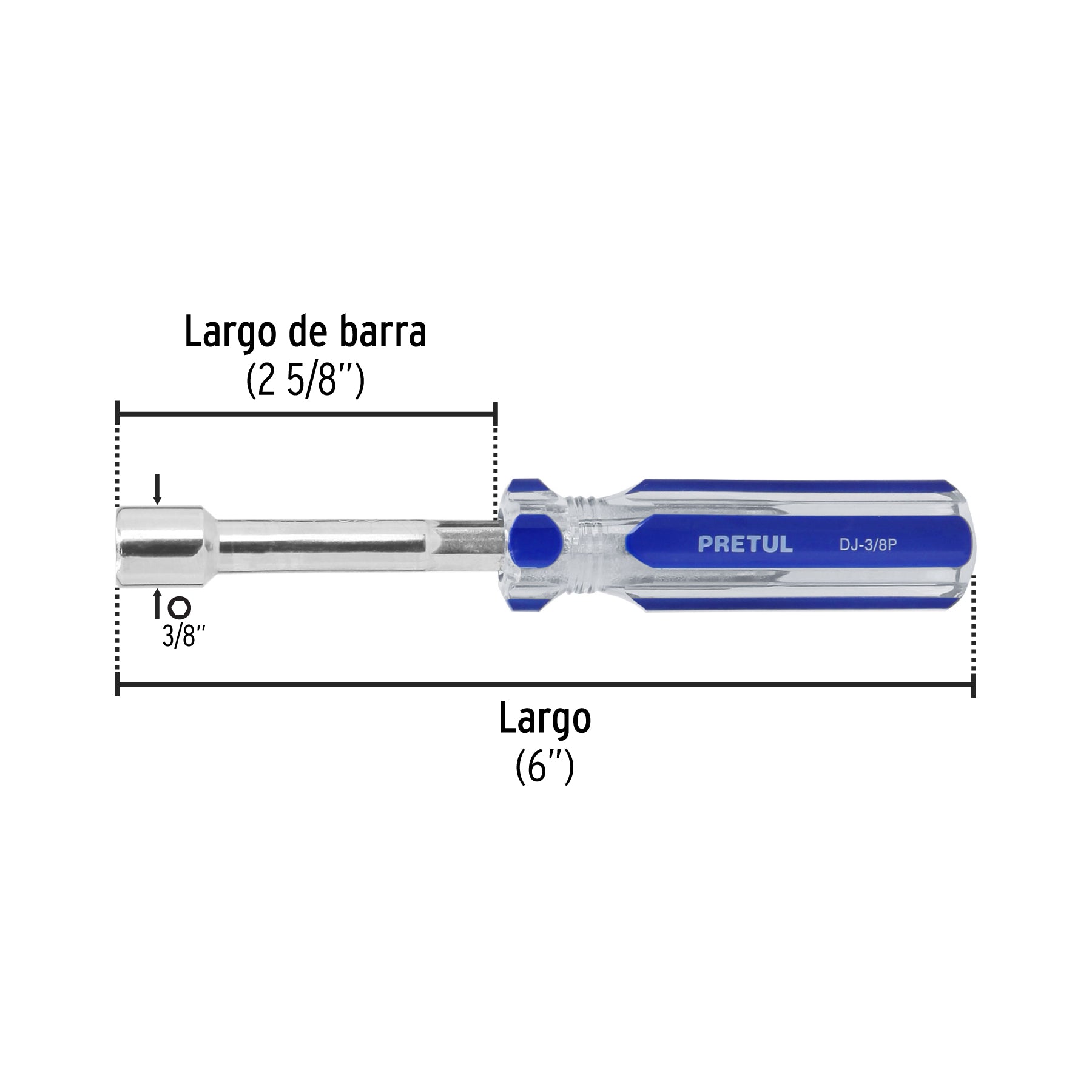 Desarmador de caja 3/8" mango de PVC, PRETUL