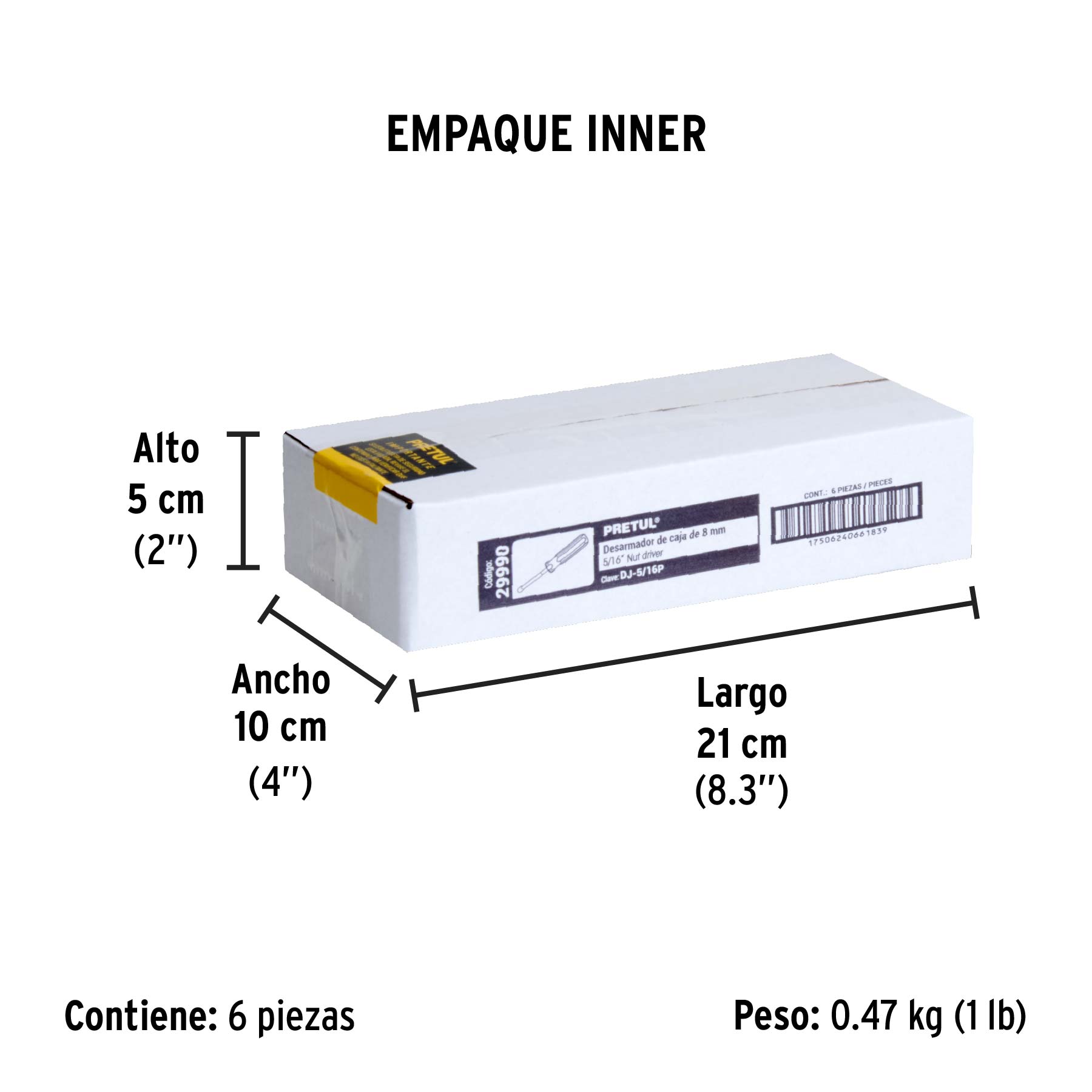 Desarmador de caja 5/16" mango de PVC, PRETUL - Empaque