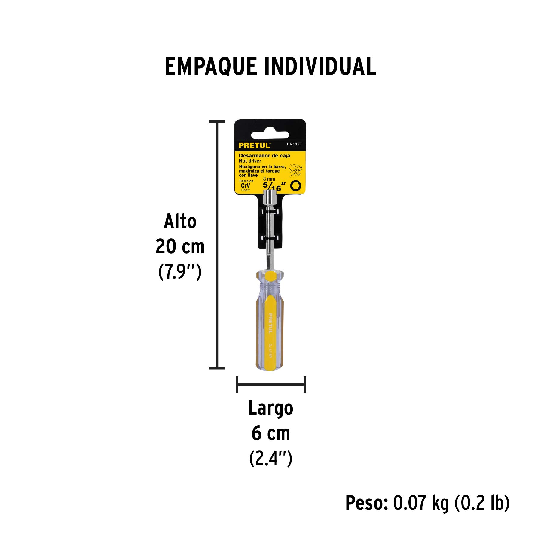 Desarmador de caja 5/16" mango de PVC, PRETUL - Empaque