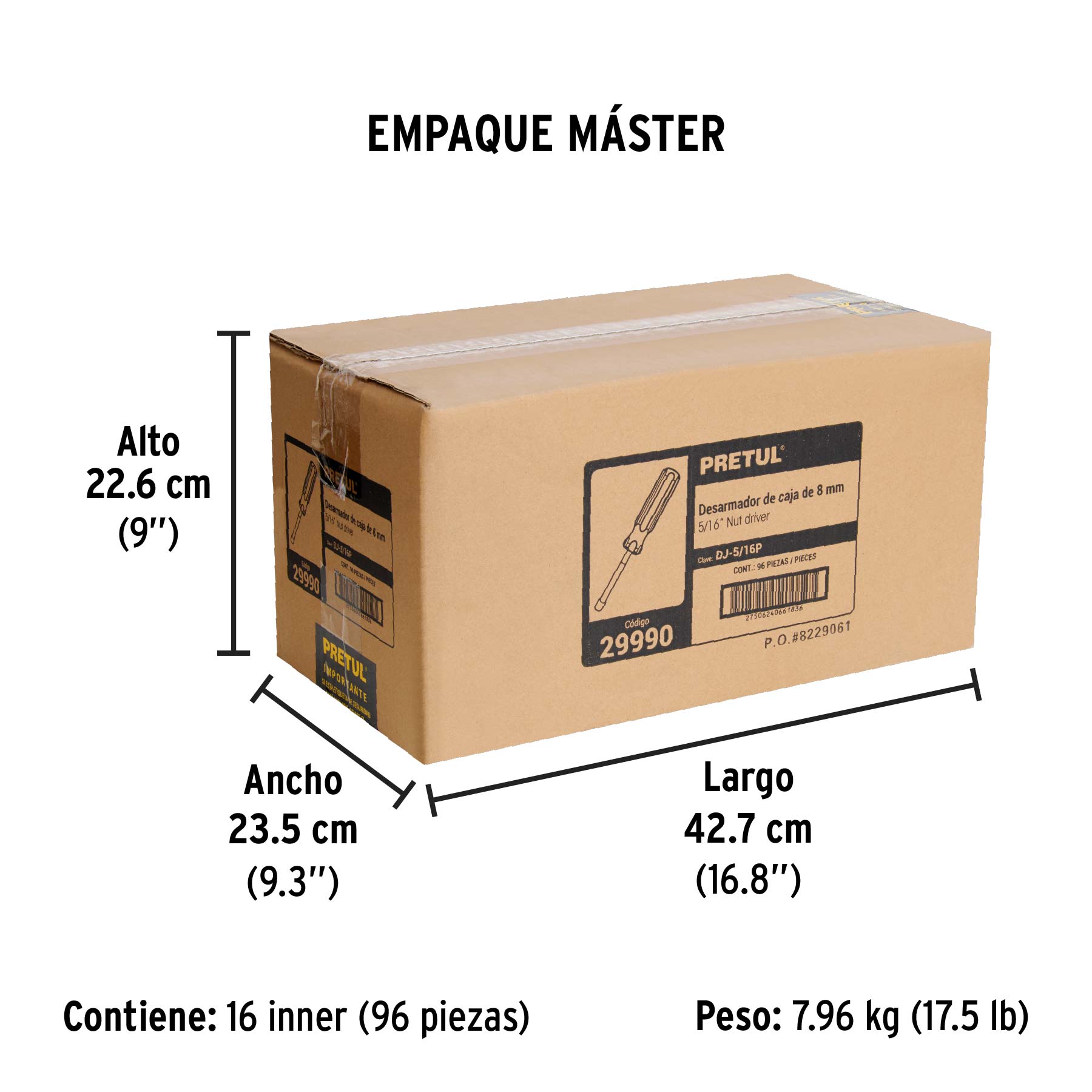 Desarmador de caja 5/16" mango de PVC, PRETUL - Empaque