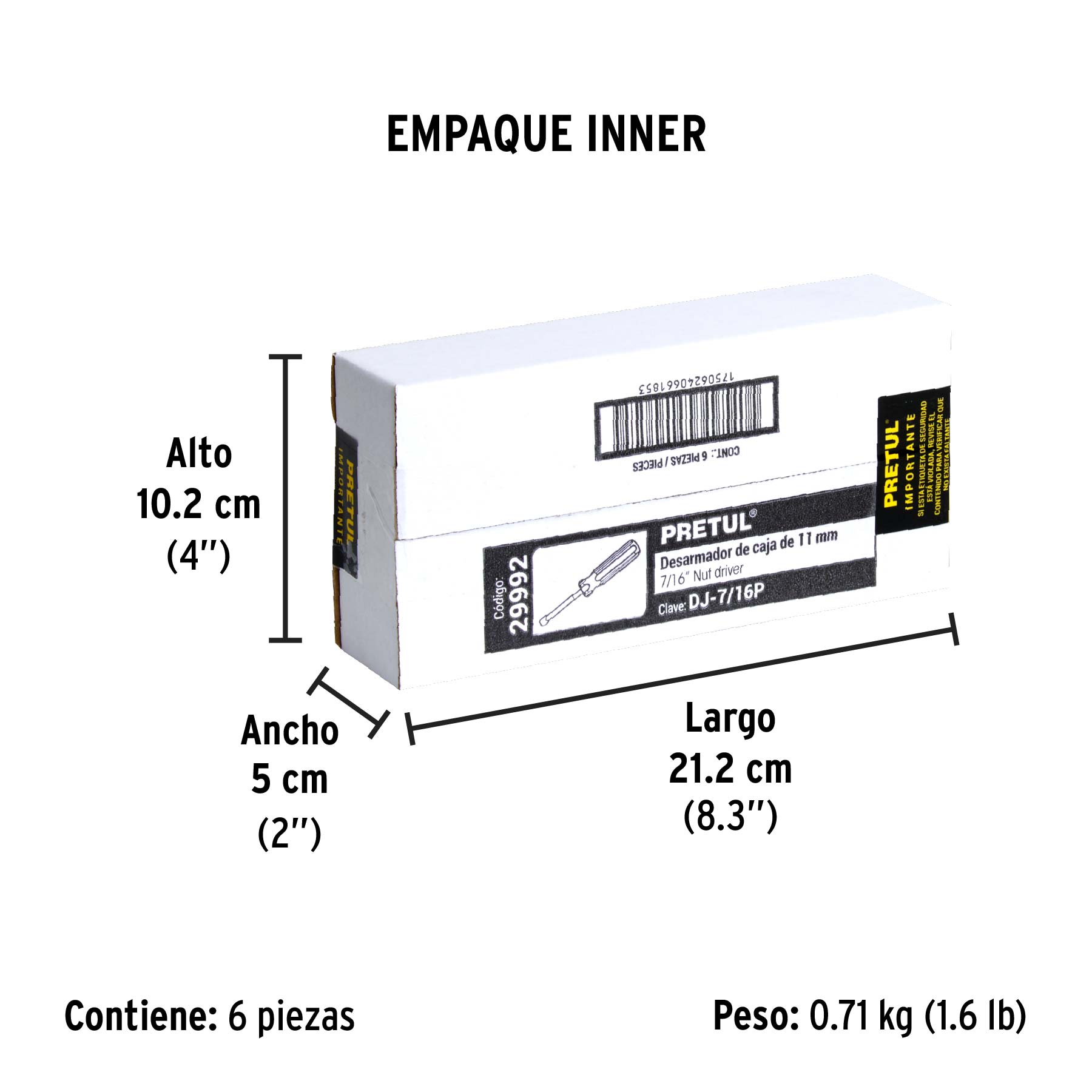 Desarmador de caja 7/16" mango de PVC, PRETUL - Empaque