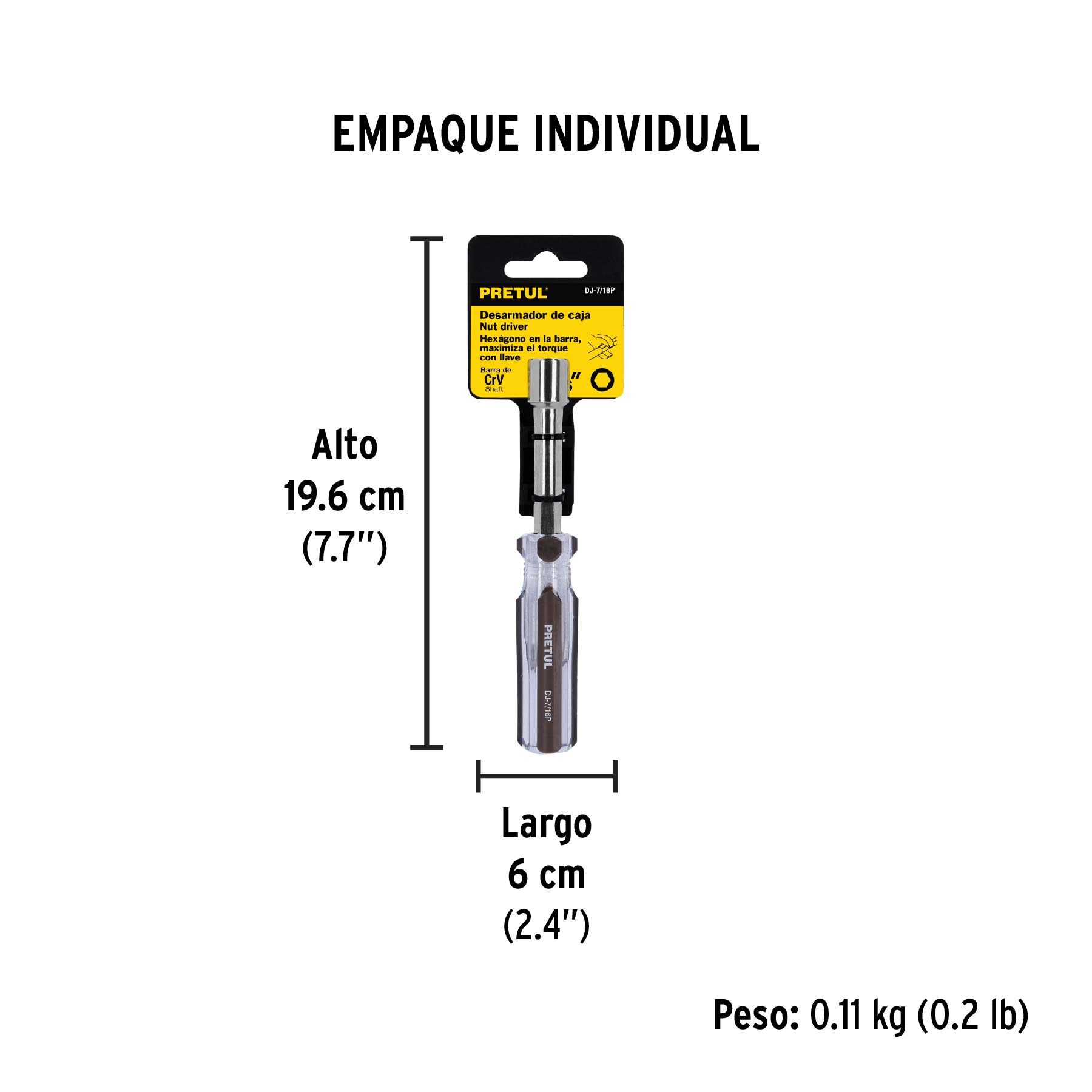 Desarmador de caja 7/16" mango de PVC, PRETUL - Empaque