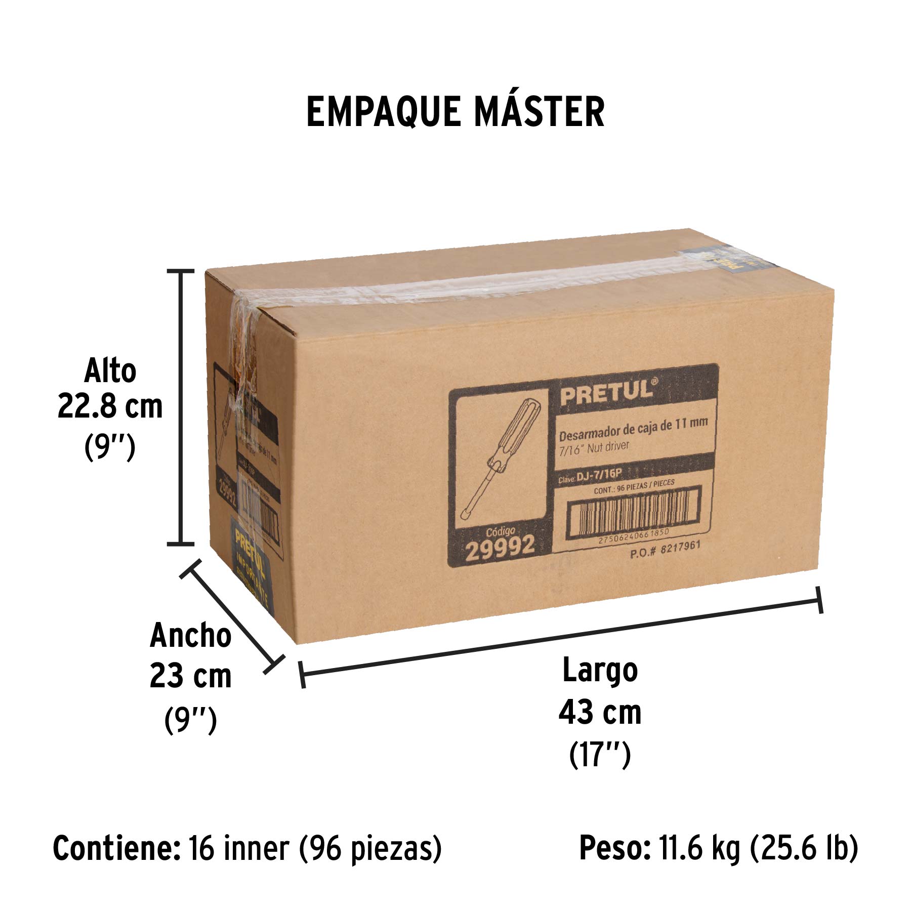 Desarmador de caja 7/16" mango de PVC, PRETUL - Empaque