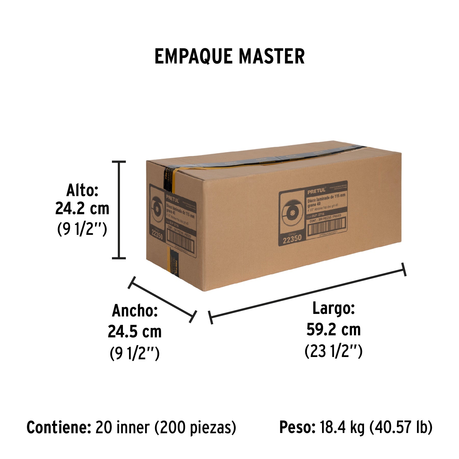 Disco laminado 4-1/2", grano 40 centro 7/8", fibra, PRETUL - Empaque