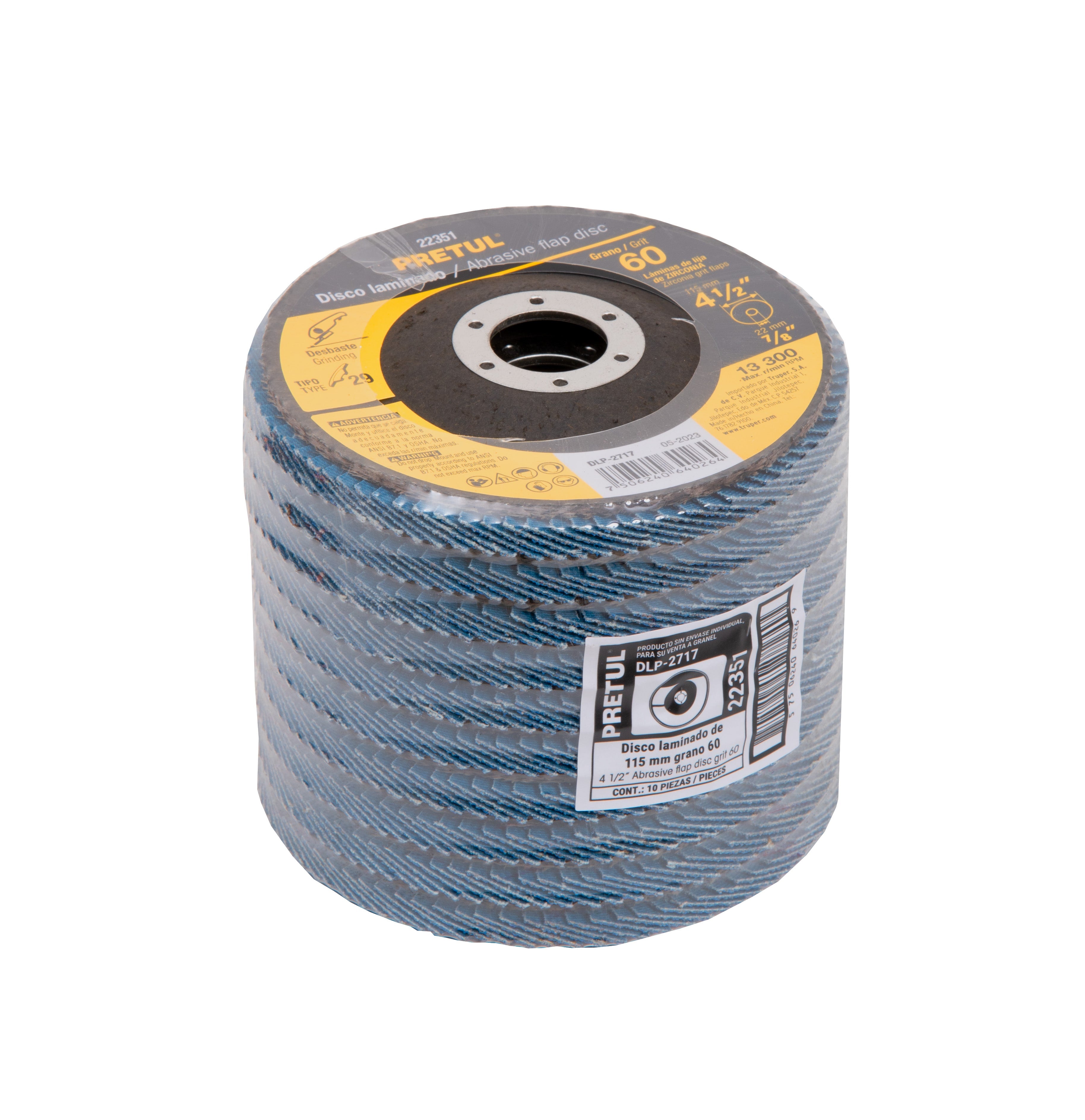 Disco laminado 4-1/2", grano 60 centro 7/8", fibra, PRETUL