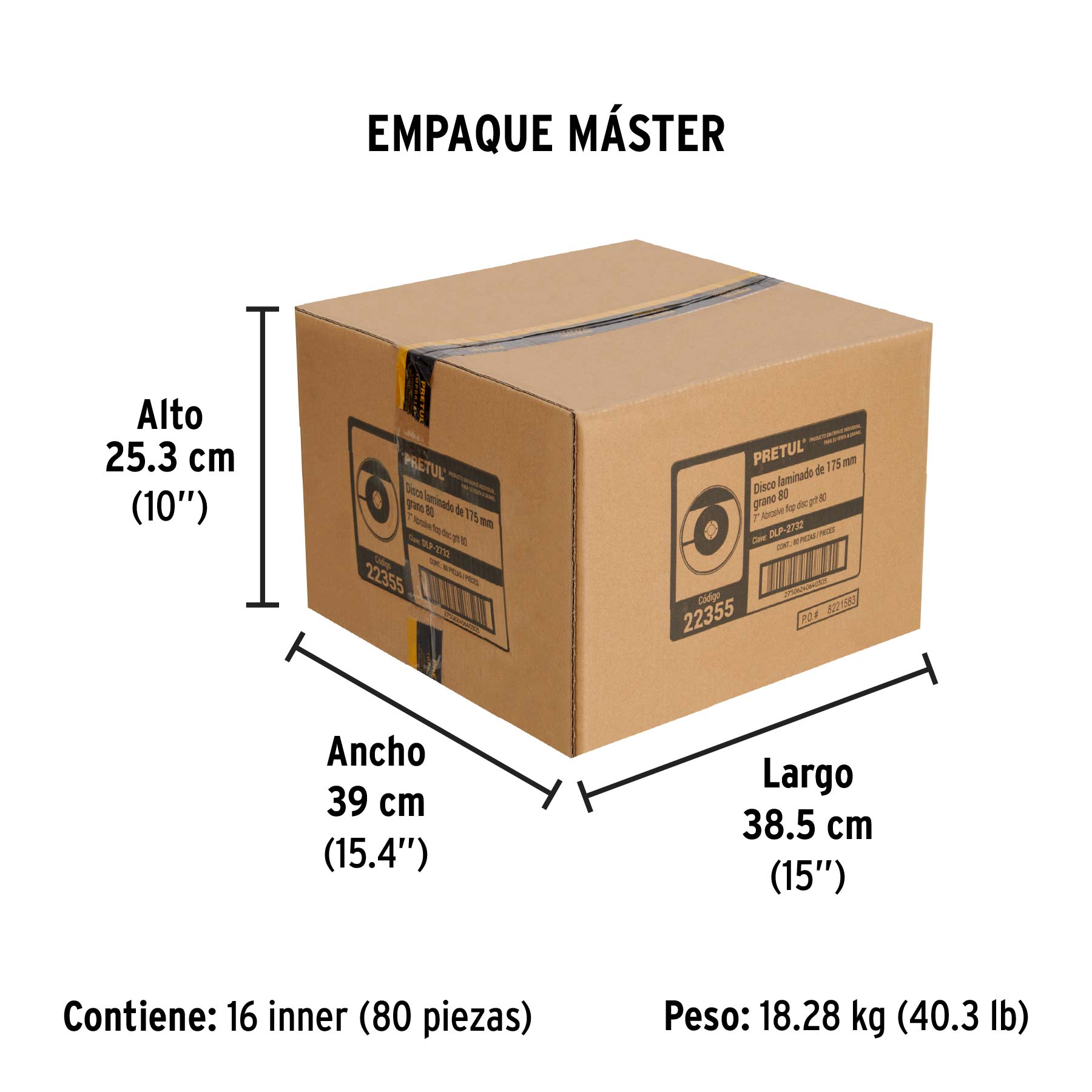 Disco laminado 7", grano 80 centro 7/8", fibra, PRETUL - Empaque