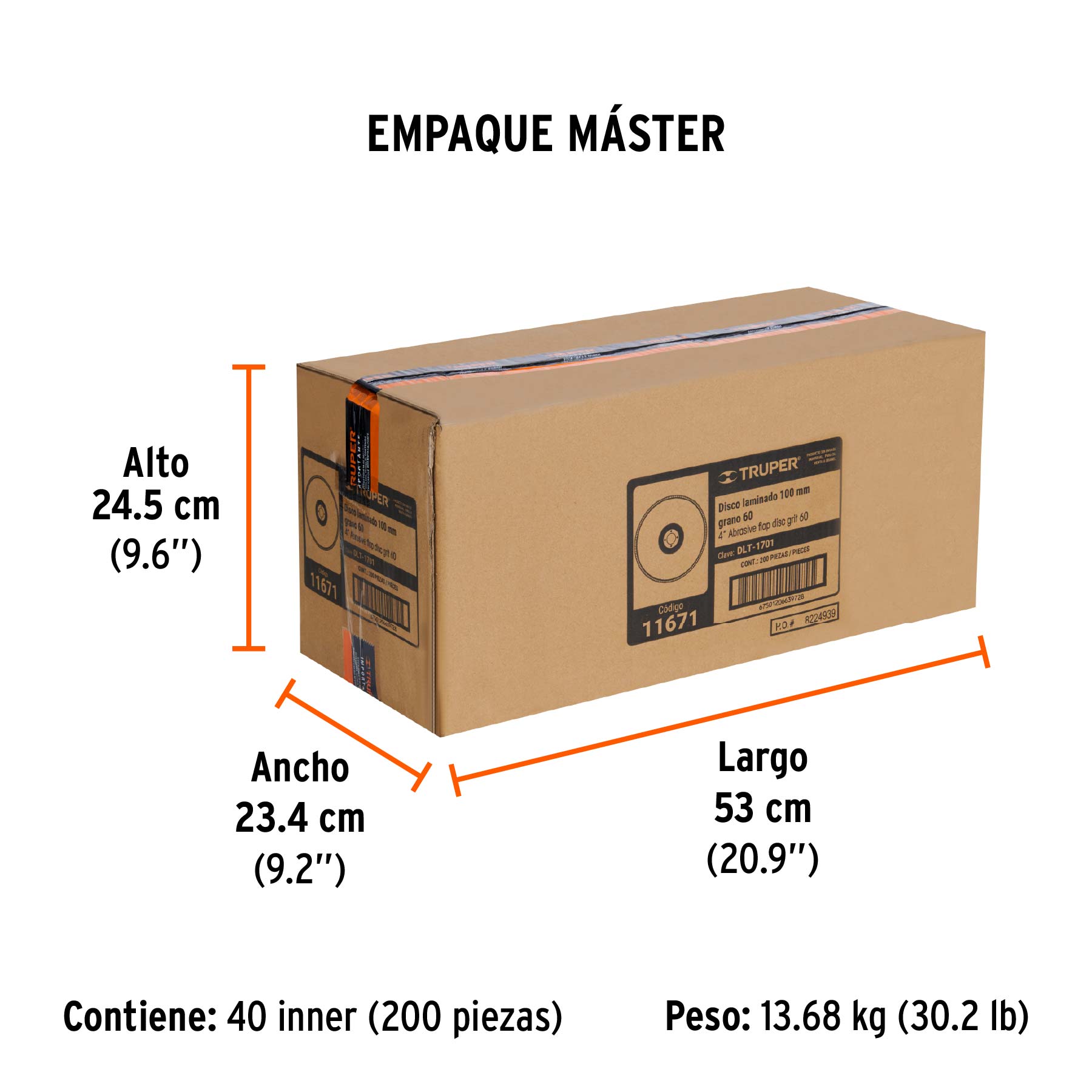 Disco laminado 4", grano 60 centro 5/8", fibra, TRUPER - Empaque