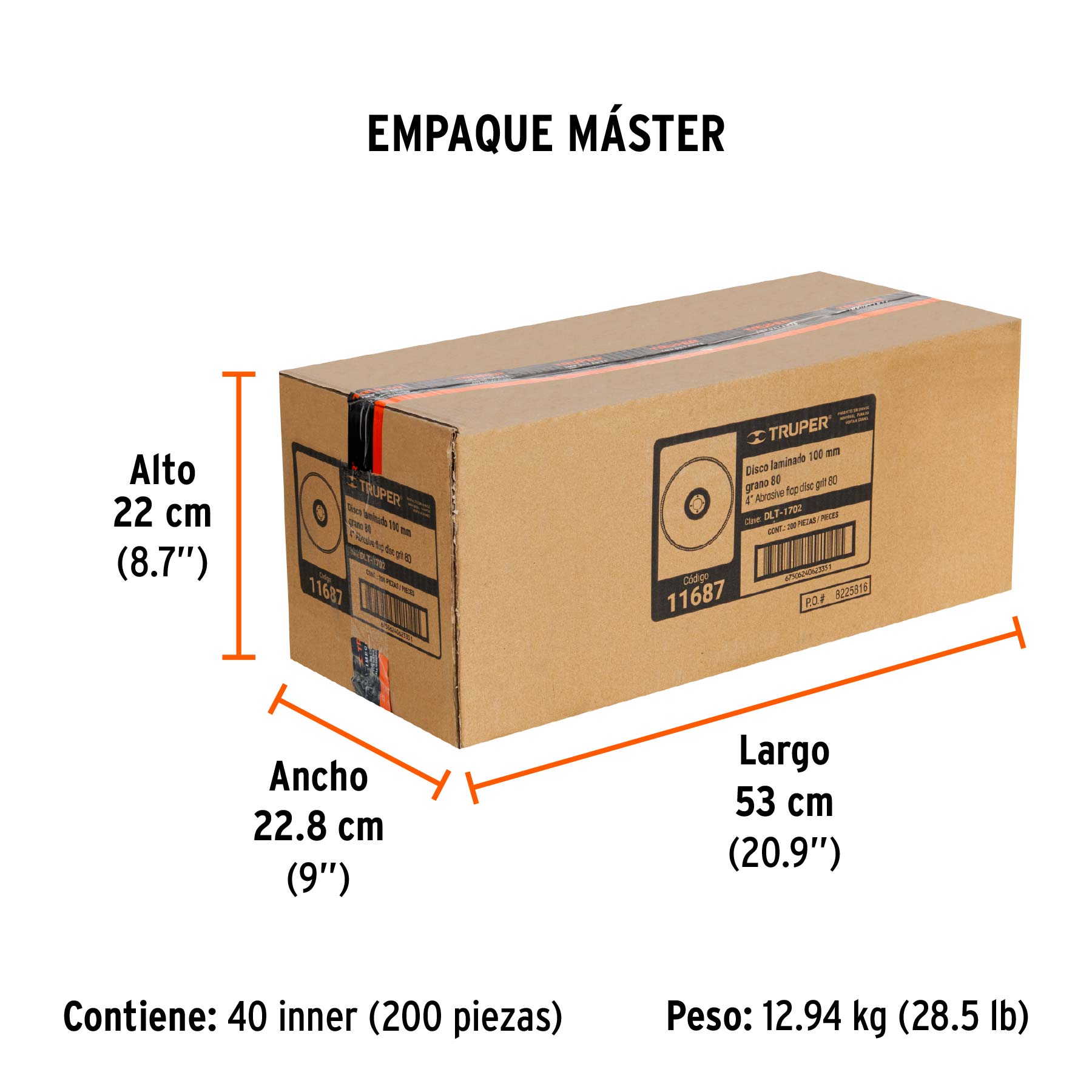 Disco laminado 4", grano 80 centro 5/8", fibra, TRUPER - Empaque