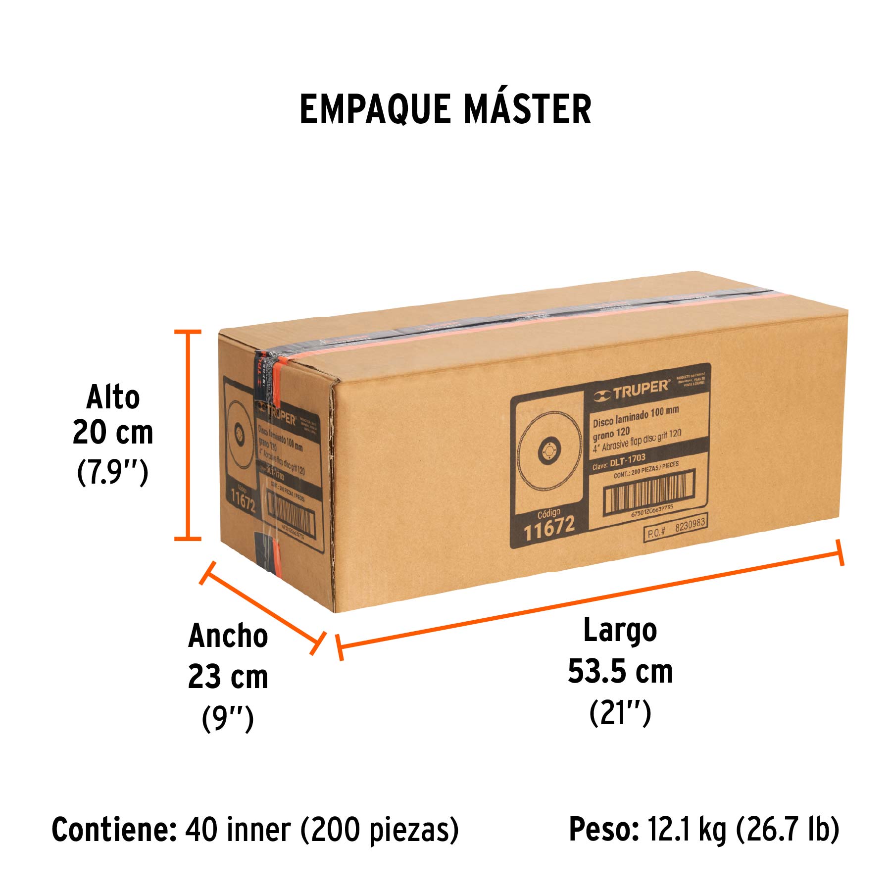 Disco laminado 4", grano 120 centro 5/8", fibra, TRUPER - Empaque