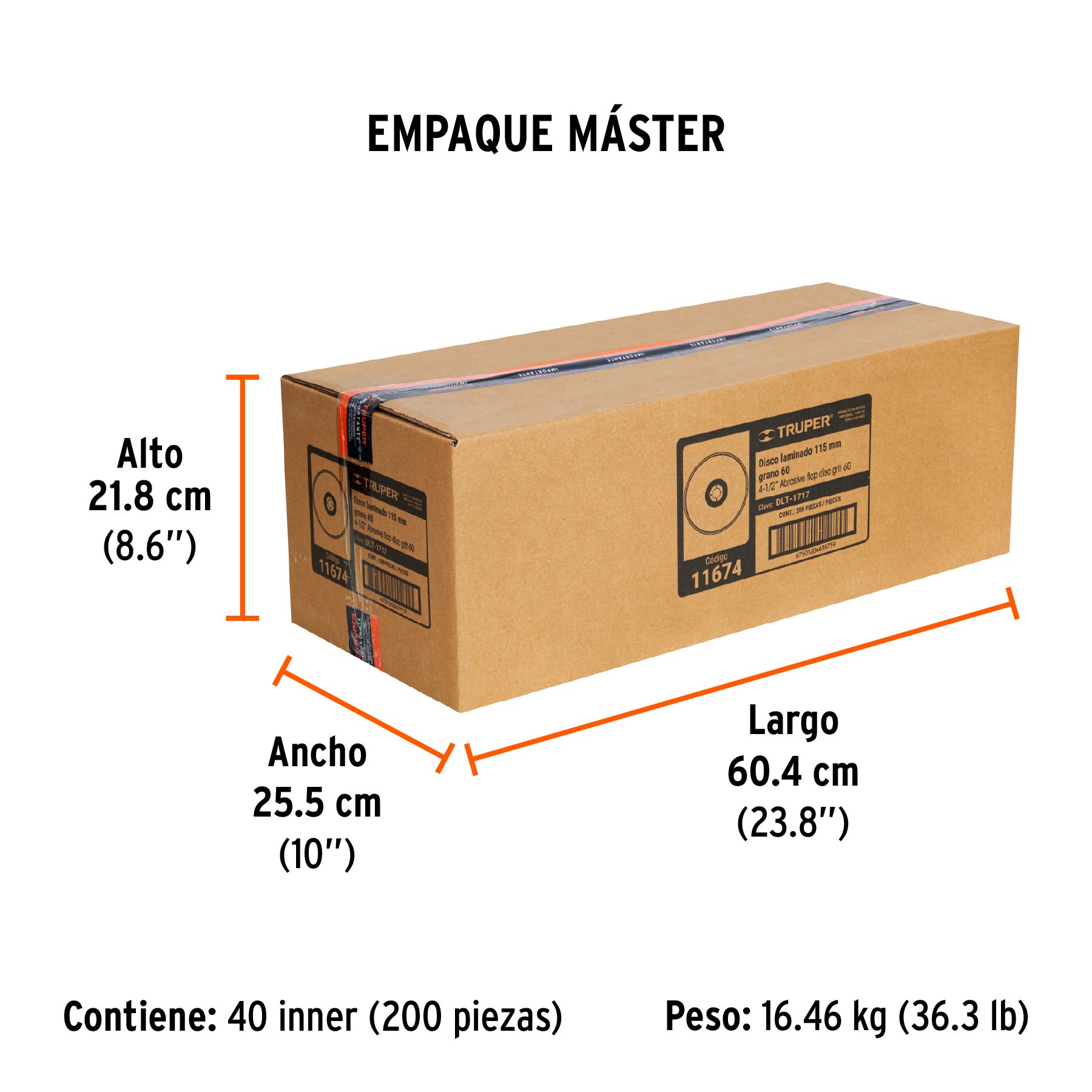 Disco laminado 4-1/2", grano 60 centro 7/8", fibra, TRUPER - Empaque
