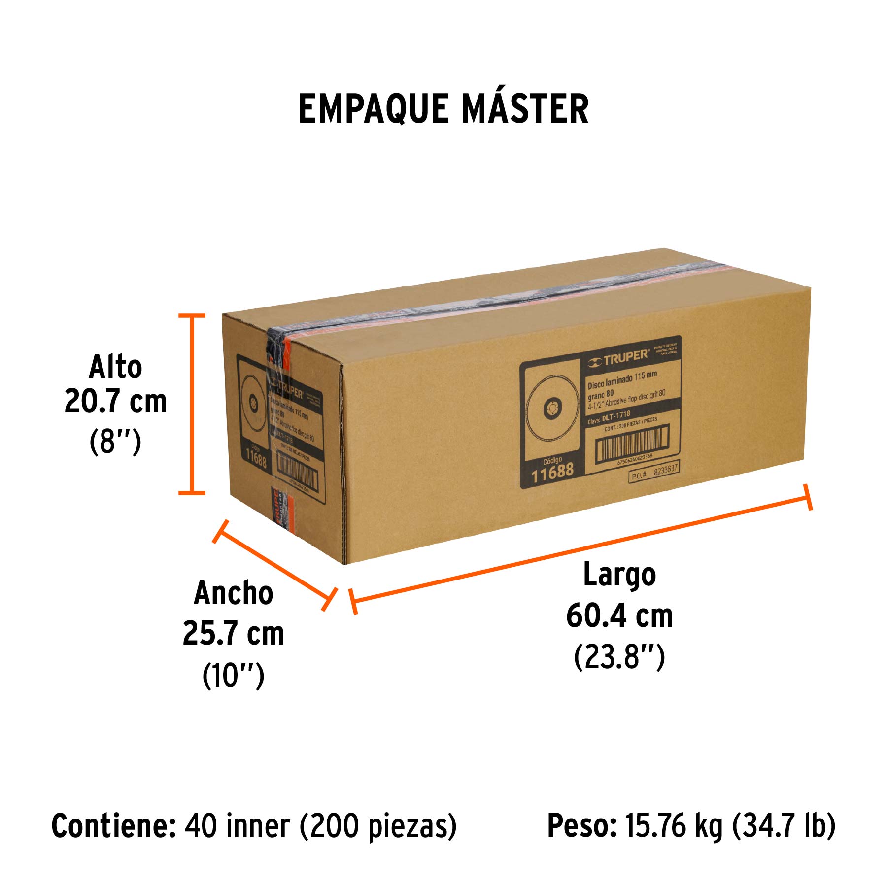 Disco laminado 4-1/2", grano 80 centro 7/8", fibra, TRUPER - Empaque