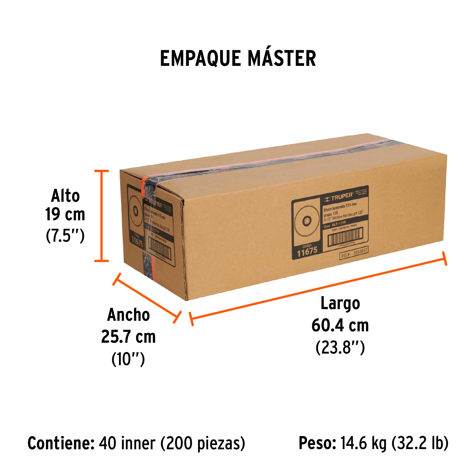 Disco laminado 4-1/2", grano 120 centro 7/8", fibra, TRUPER - Empaque