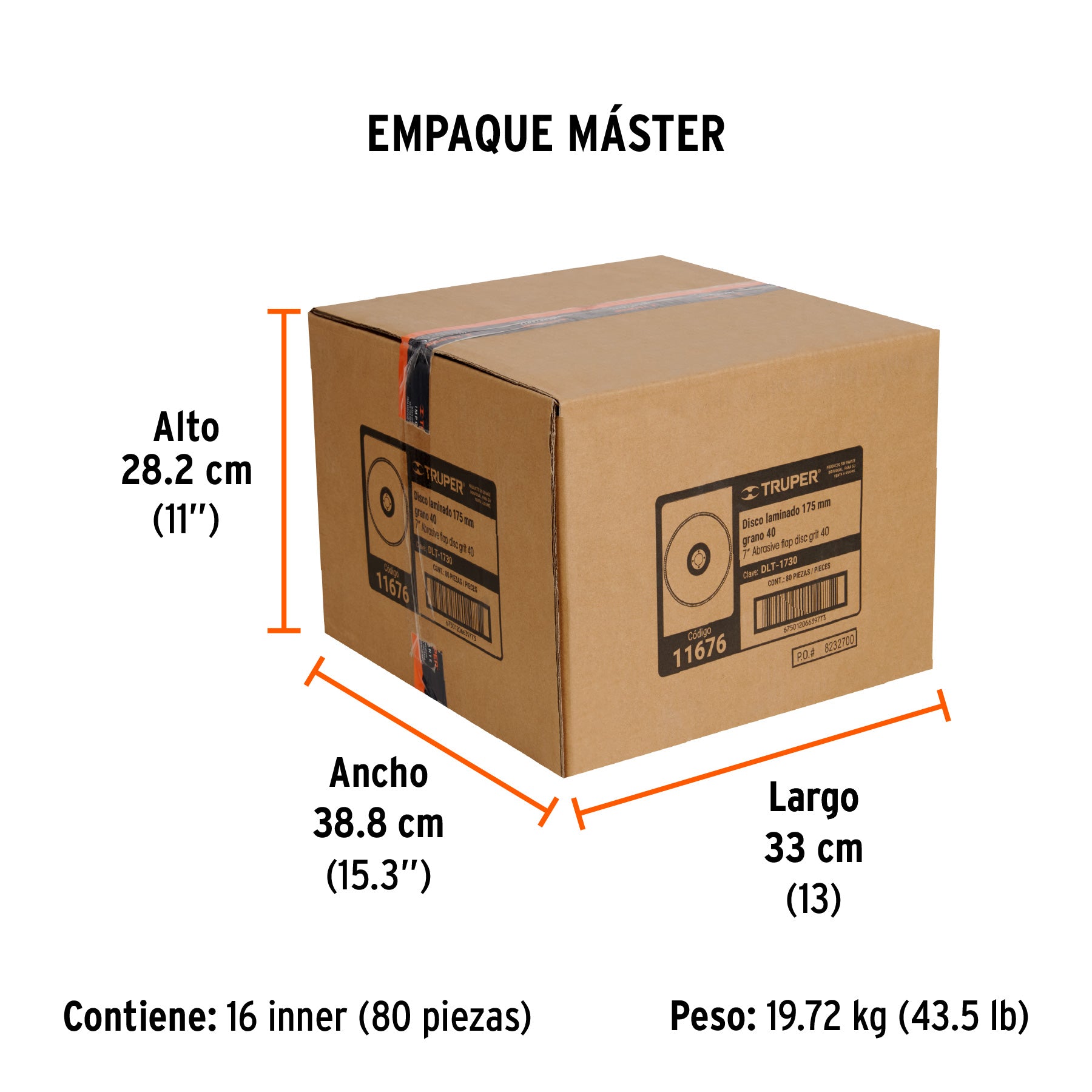 Disco laminado 7", grano 40 centro 7/8", fibra, TRUPER - Empaque