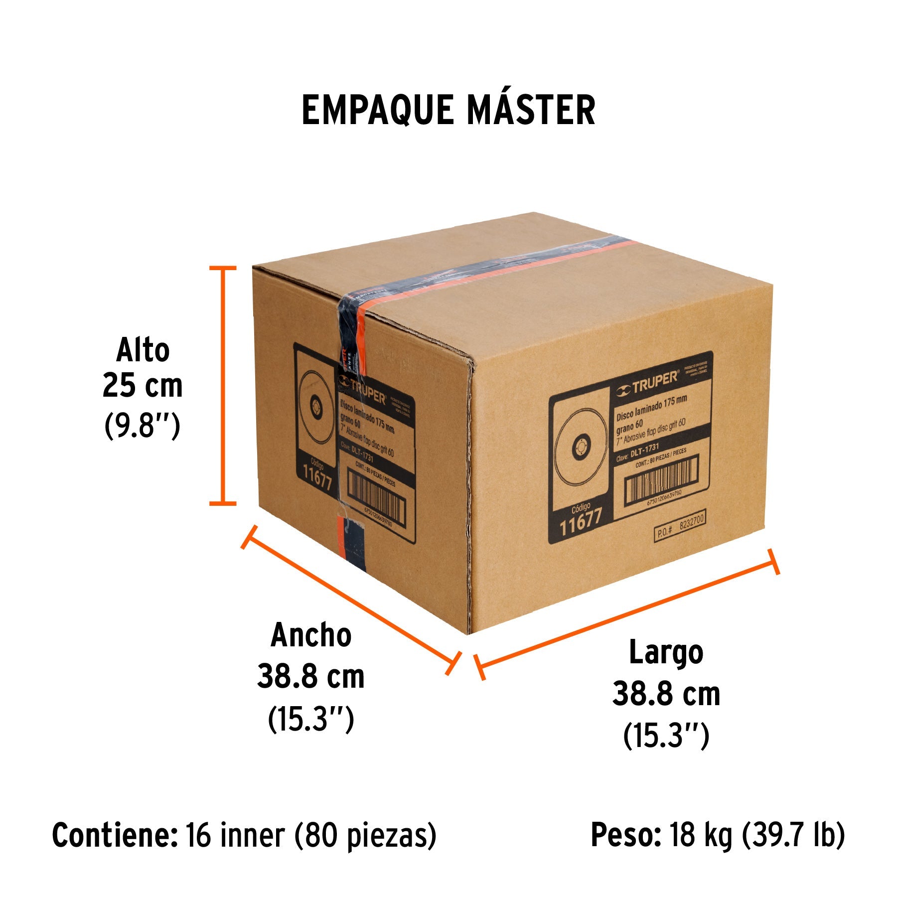 Disco laminado 7", grano 60 centro 7/8", fibra, TRUPER - Empaque