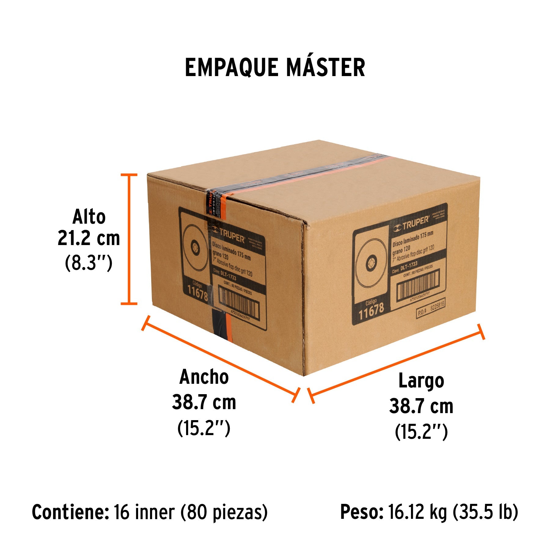 Disco laminado 7", grano 120 centro 7/8", fibra, TRUPER - Empaque