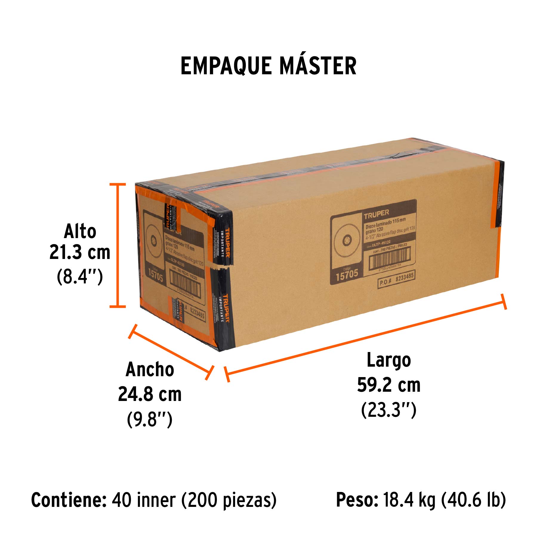 Disco laminado 4-1/2" grano 120 centro 7/8", plástico,TRUPER - Empaque
