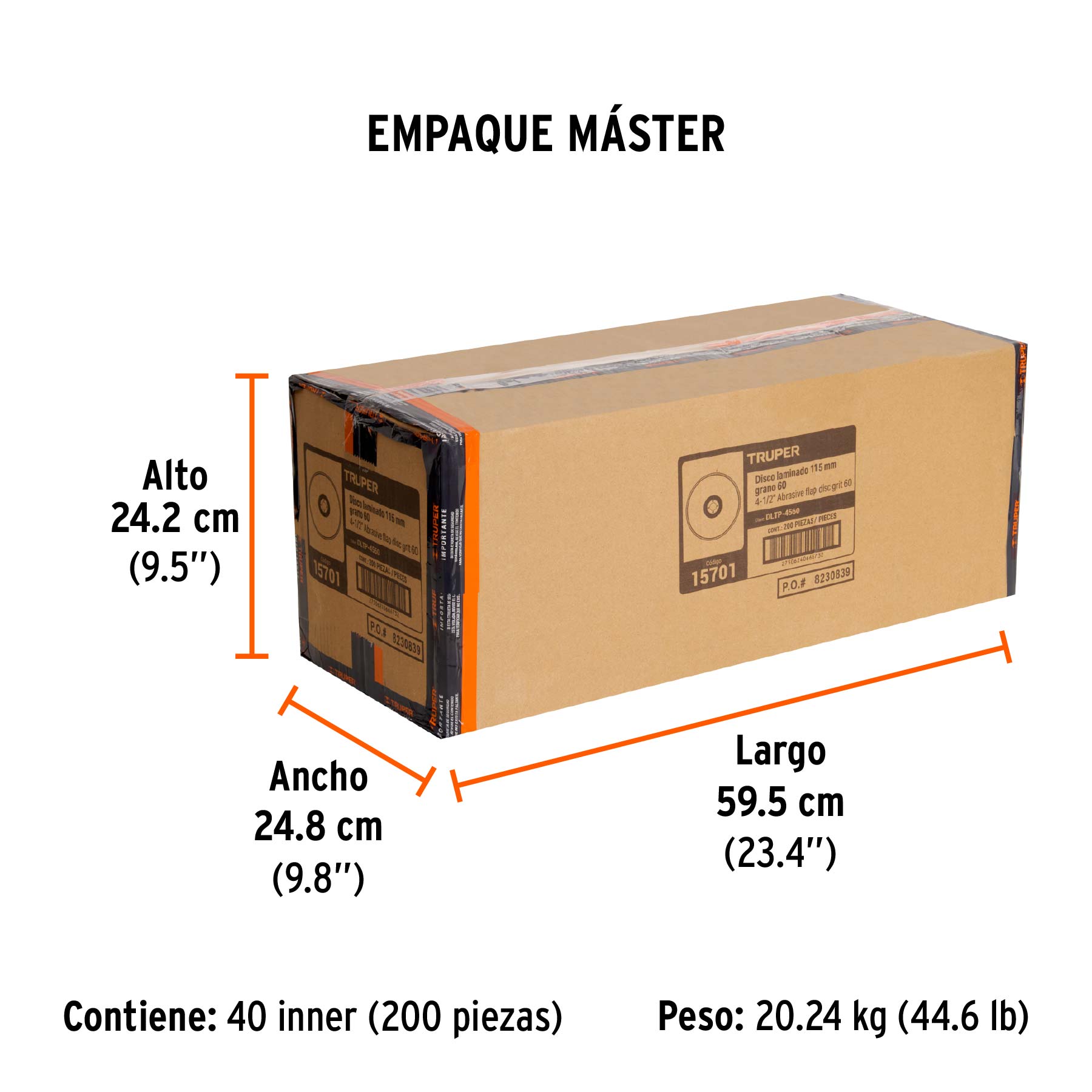 Disco laminado 4-1/2" grano 60 centro 7/8", plástico, TRUPER - Empaque