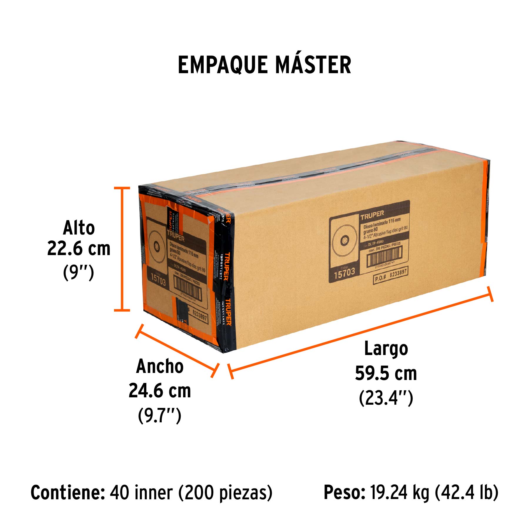 Disco laminado 4-1/2" grano 80 centro 7/8", plástico, TRUPER - Empaque