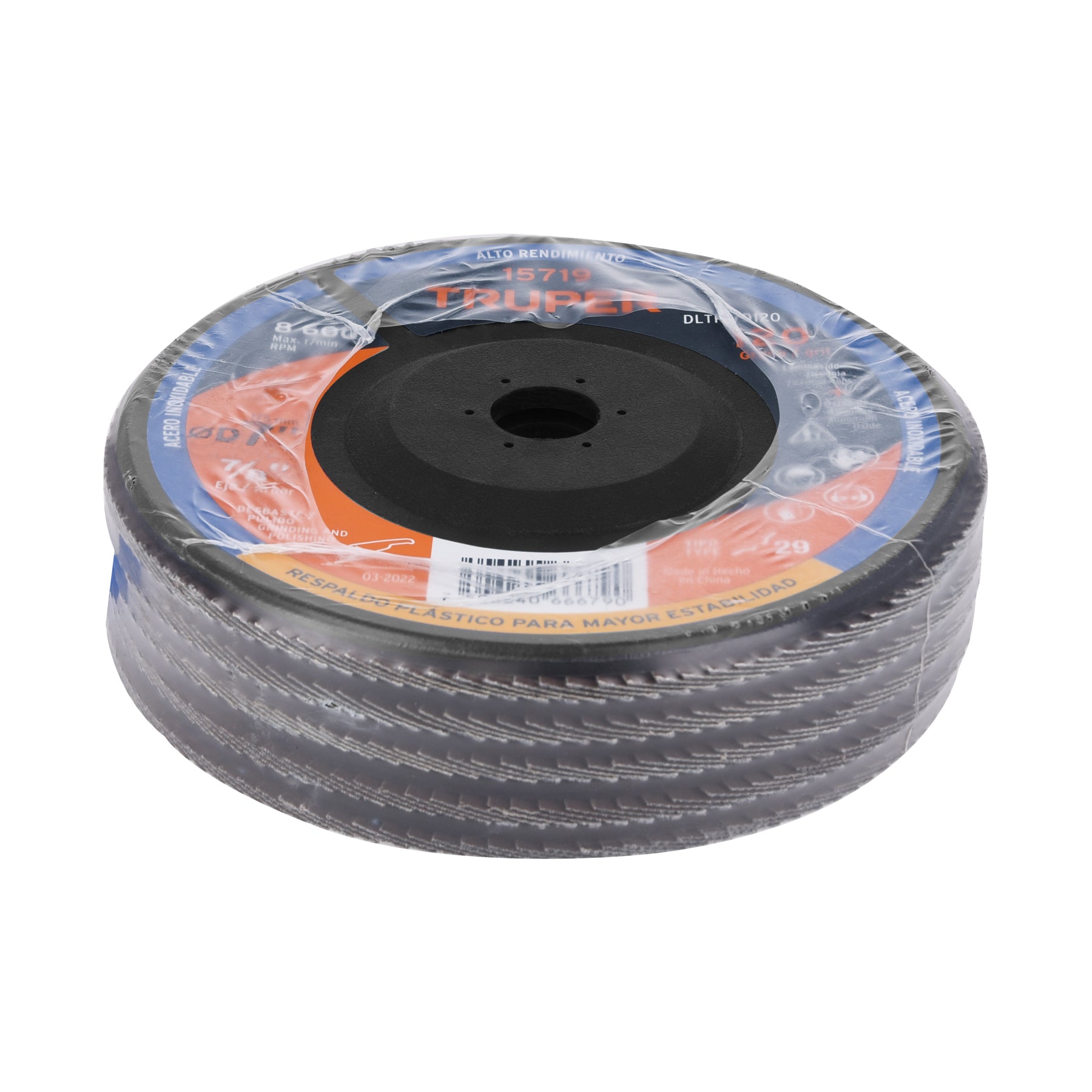 Disco laminado 7" grano 120 centro 7/8", plástico, TRUPER