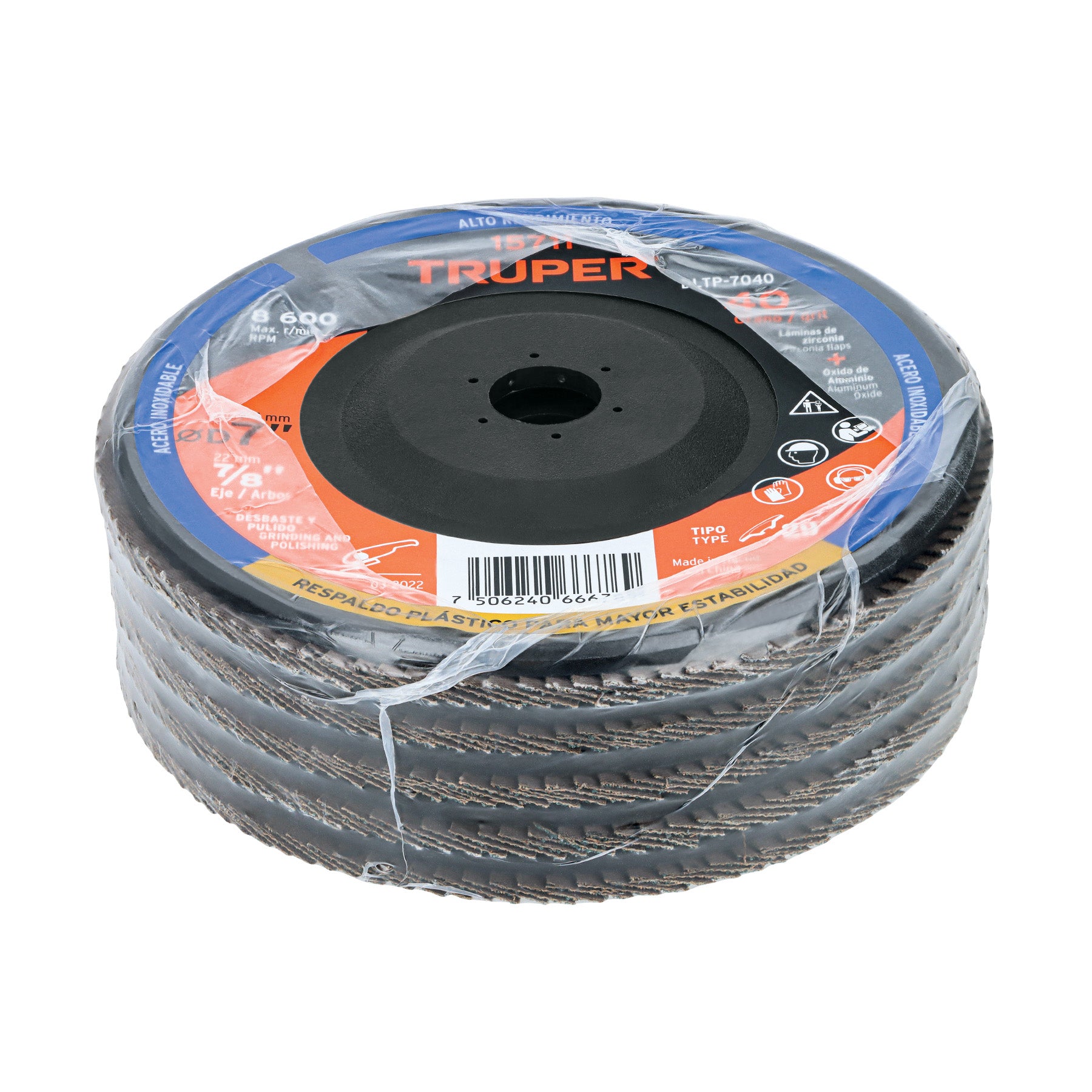 Disco laminado 7" grano 40 centro 7/8", plástico, TRUPER
