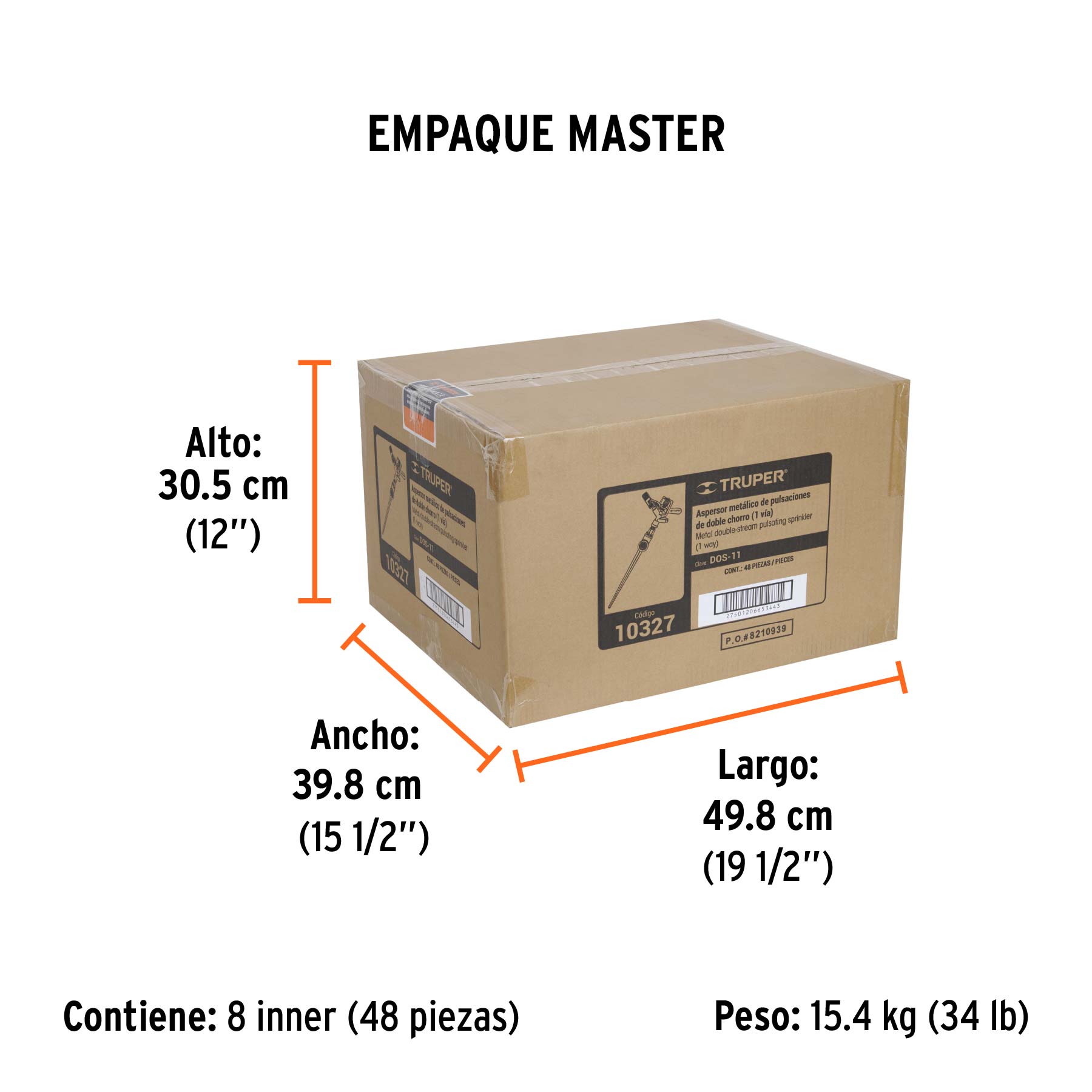 Aspersor metálico 11" una vía, doble chorro, estaca metálica - Empaque