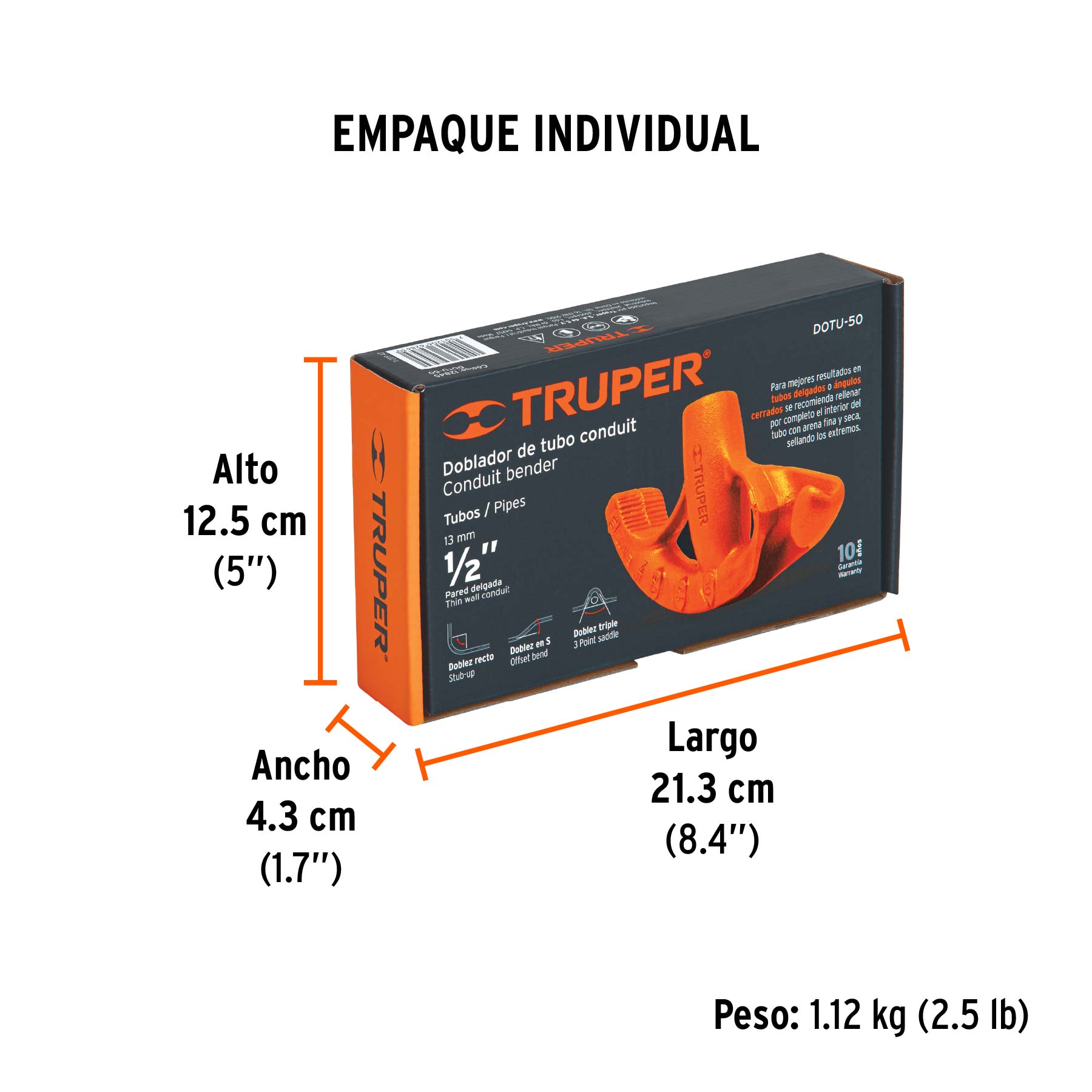 Doblador de tubo conduit 1/2", TRUPER - Empaque