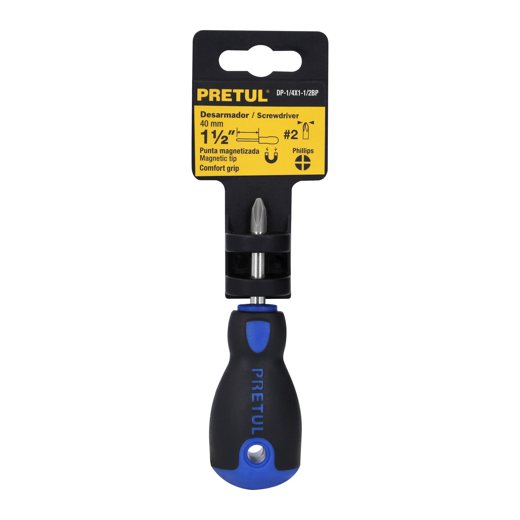 Desarmador de cruz 1/4" x 1-1/2" mango Comfort Grip, PRETUL