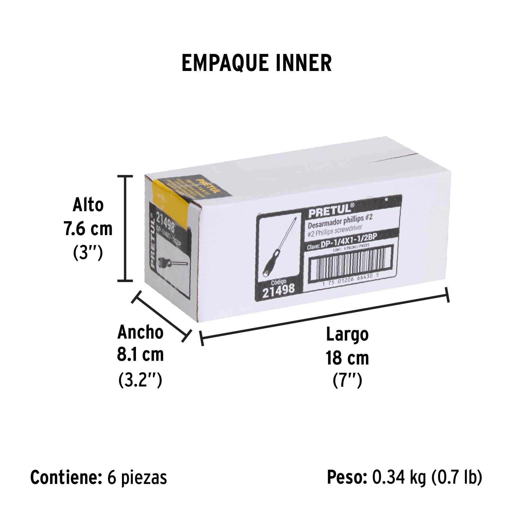 Desarmador de cruz 1/4" x 1-1/2" mango Comfort Grip, PRETUL - Empaque