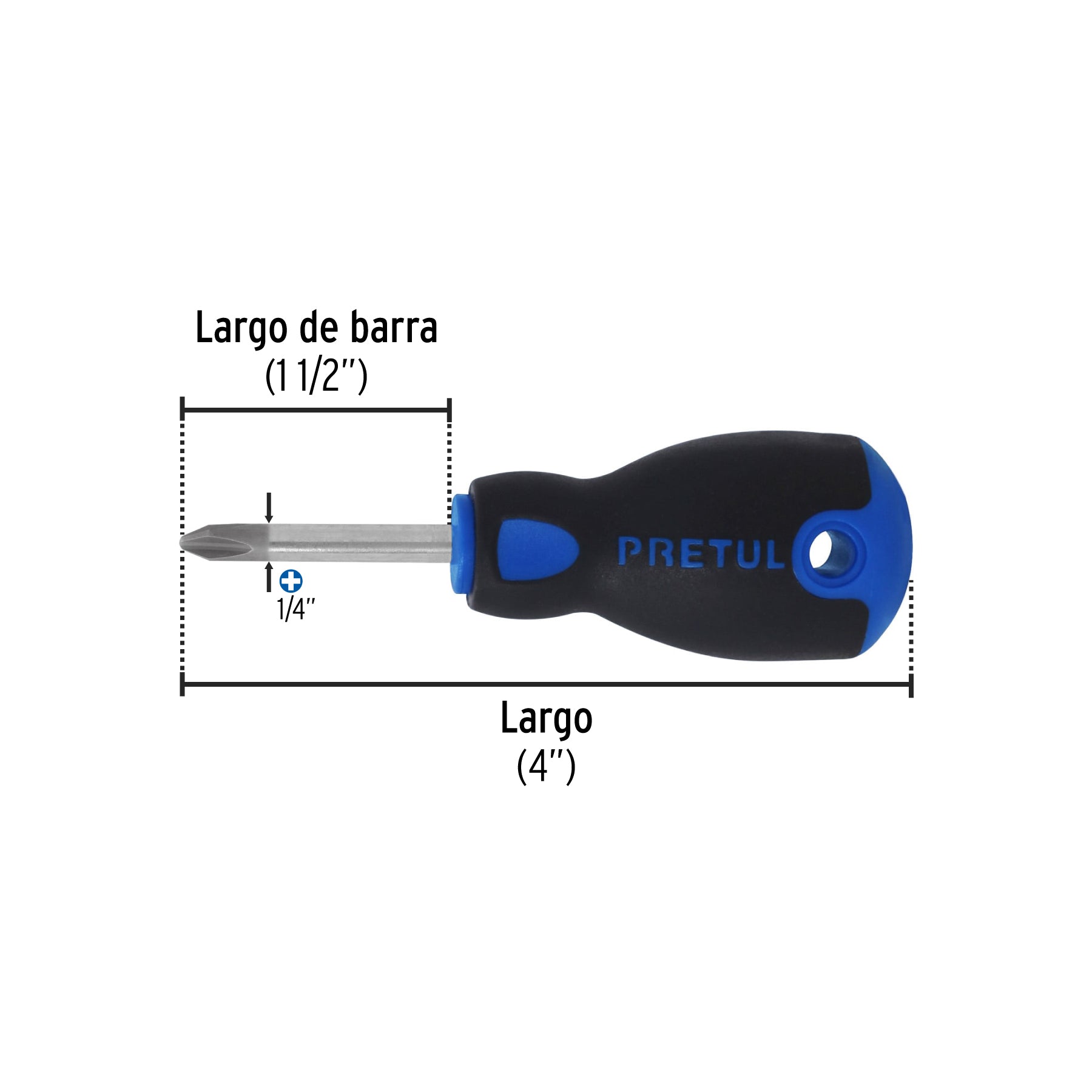 Desarmador de cruz 1/4" x 1-1/2" mango Comfort Grip, PRETUL