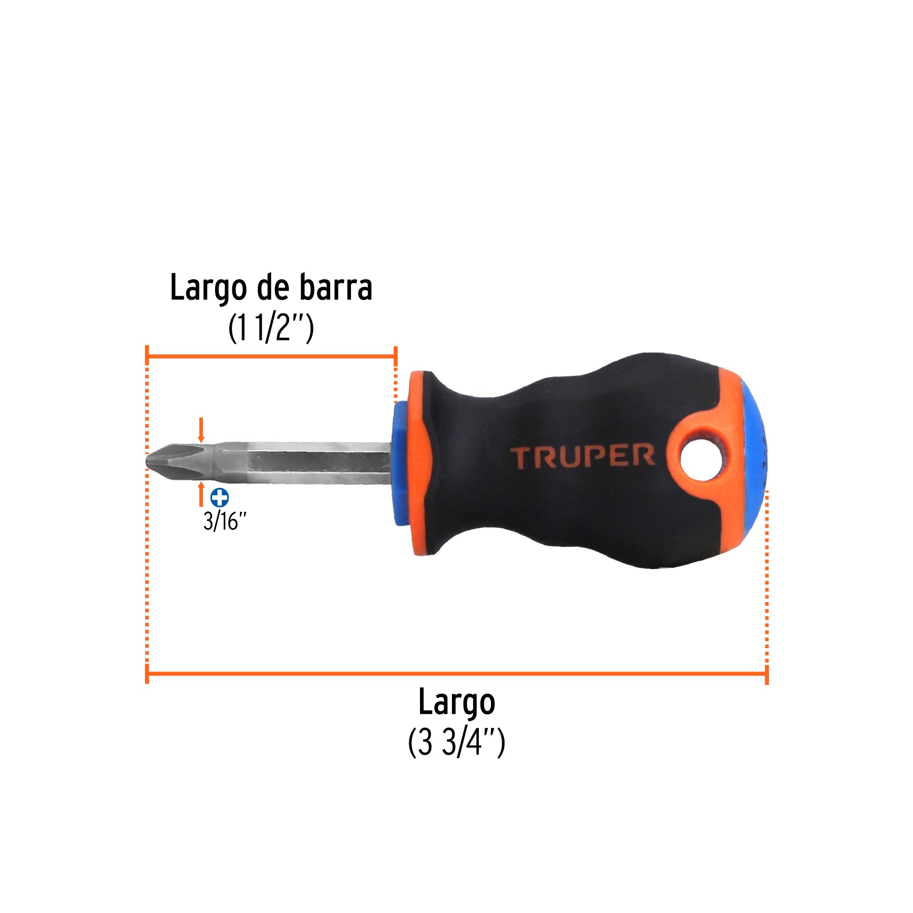 Desarmador de cruz 1/4" x 1-1/2" mango Comfort Grip, TRUPER