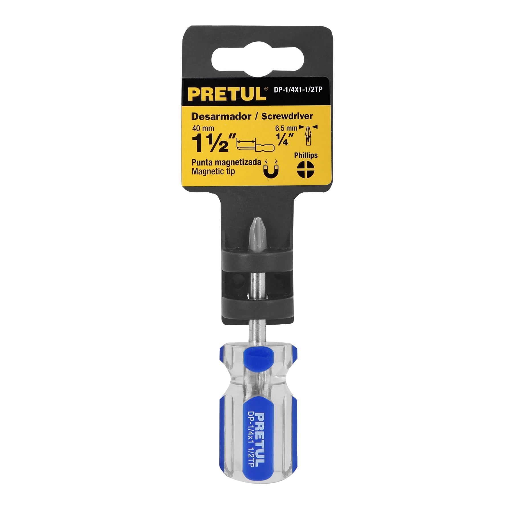 Desarmador de cruz 1/4 x 1-1/2" mango de PVC, PRETUL