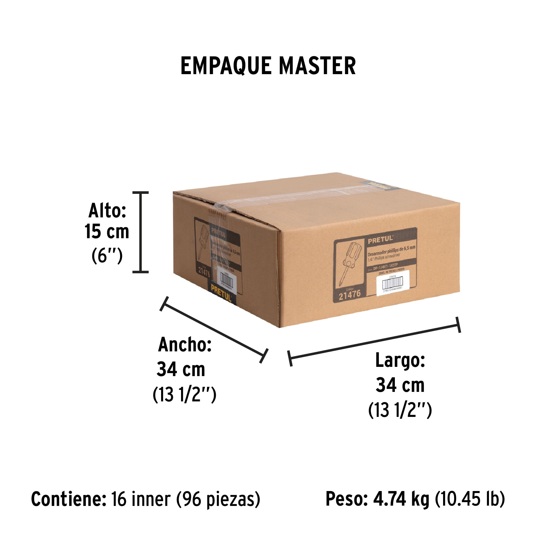 Desarmador de cruz 1/4 x 1-1/2" mango de PVC, PRETUL - Empaque