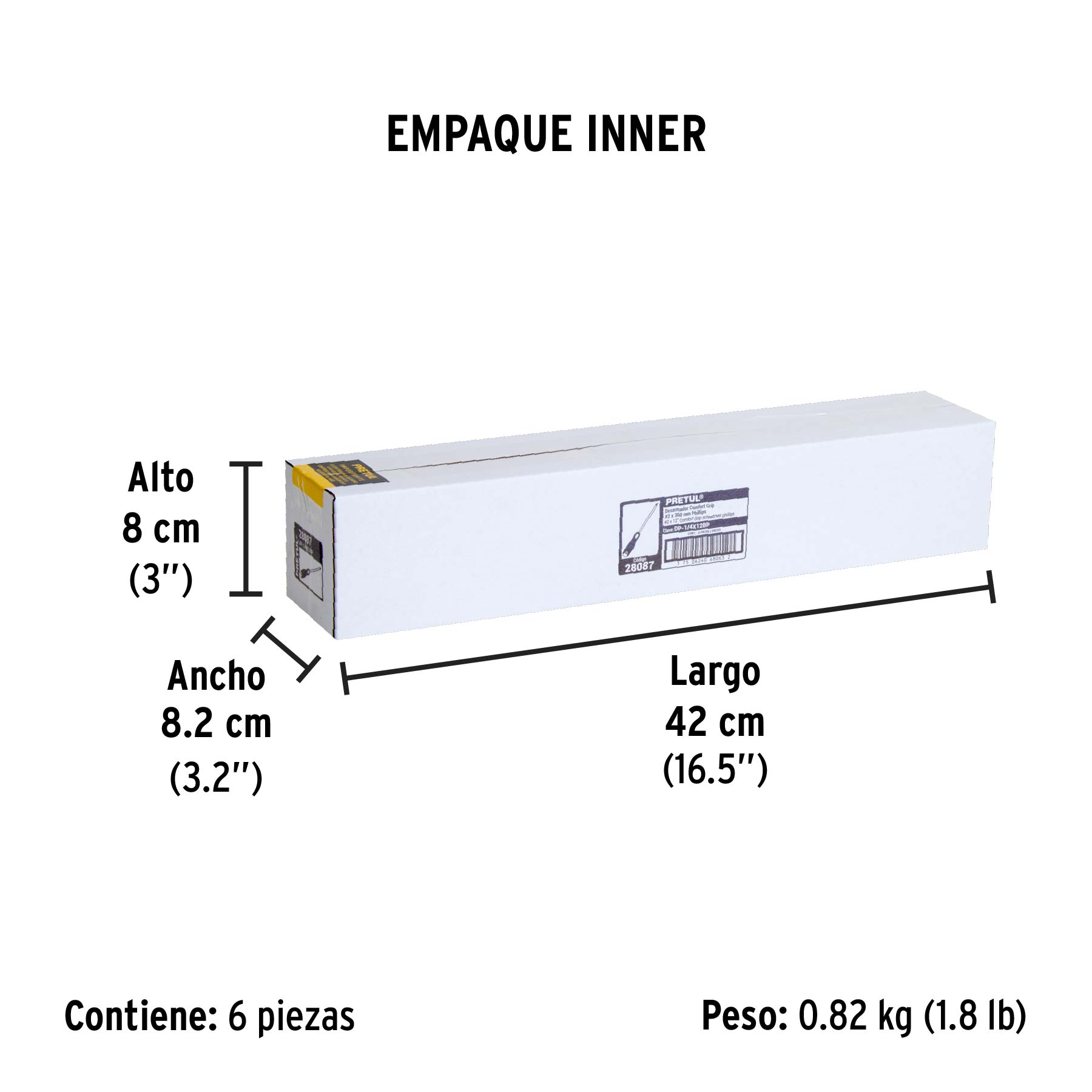 Desarmador de cruz 1/4" x 12" mango Comfort Grip, PRETUL - Empaque