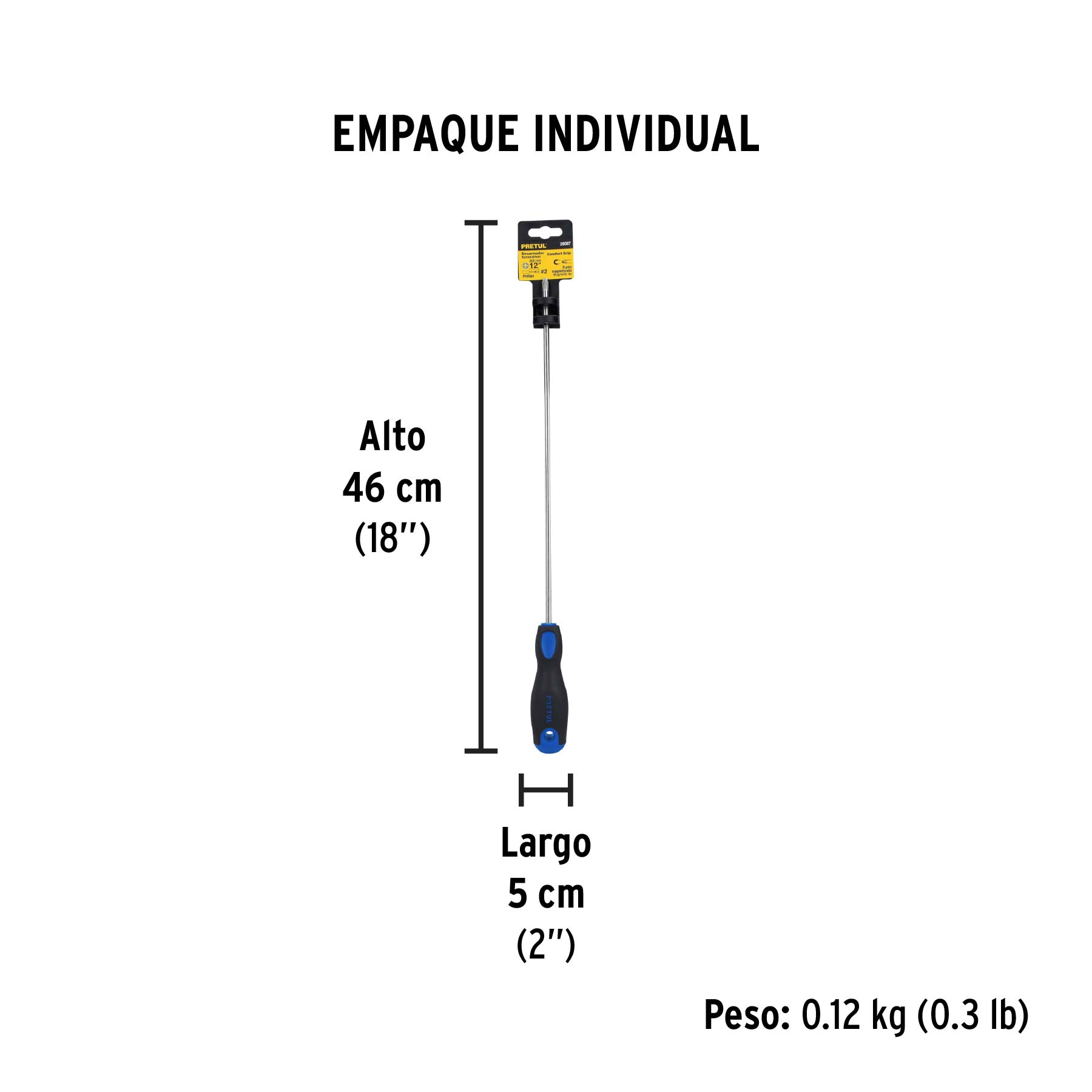 Desarmador de cruz 1/4" x 12" mango Comfort Grip, PRETUL - Empaque