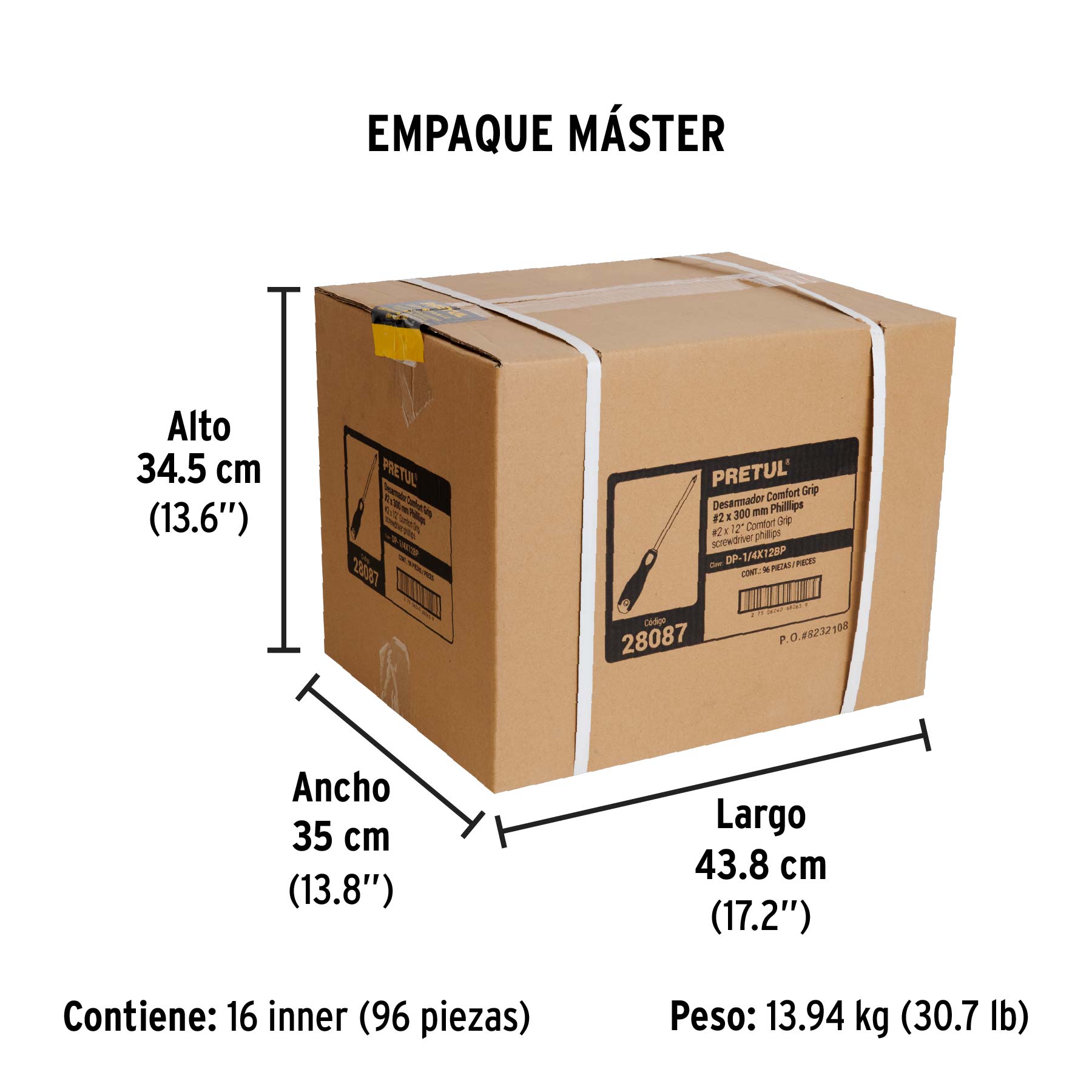 Desarmador de cruz 1/4" x 12" mango Comfort Grip, PRETUL - Empaque